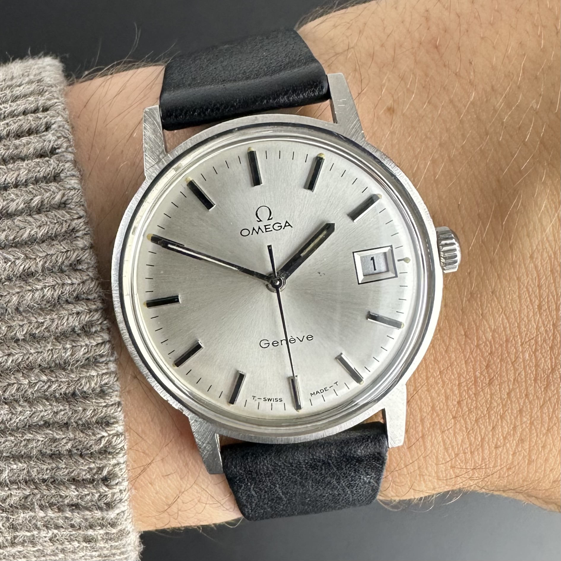 Vintage Omega Genève Manual Wind Date Tritium 136.070 - 35mm - 1970 Box Papers
