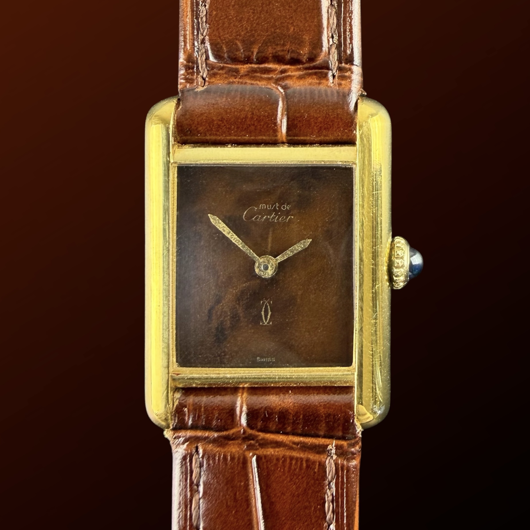 Vintage Cartier Tank Vermeil Must SM Lady Wood Dial 20,5mm - 1990s