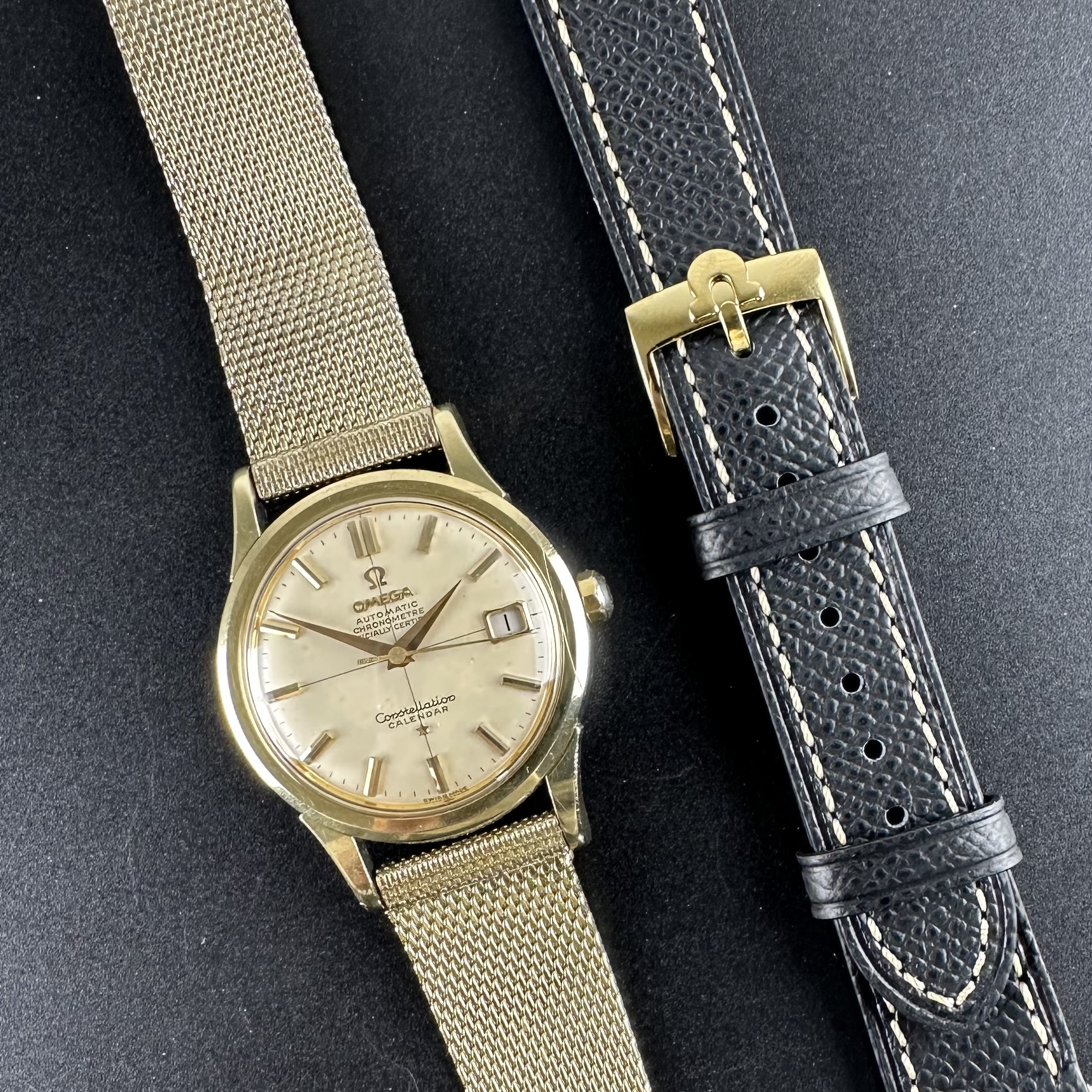 Vintage Omega Constellation Calendar Crosshair Chronometer on Mesh 2943-1 SC - 35mm - 1958