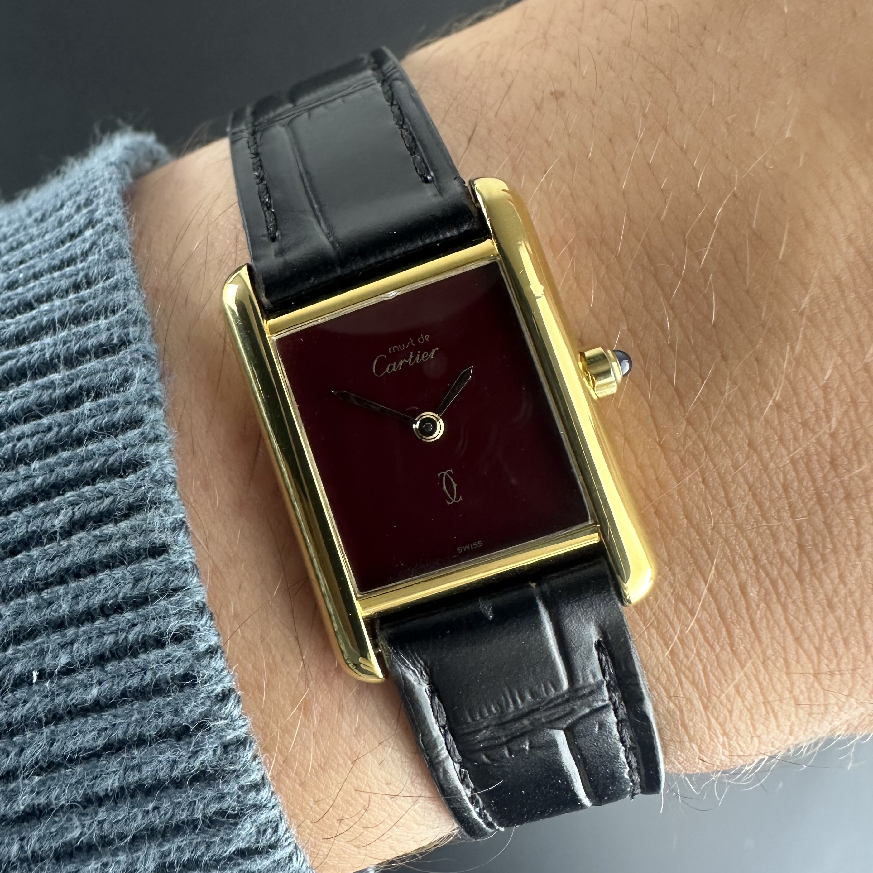 Vintage Cartier Tank Vermeil SM Lady Bordeaux dial Quartz 366001 - 20,5mm - 1990s