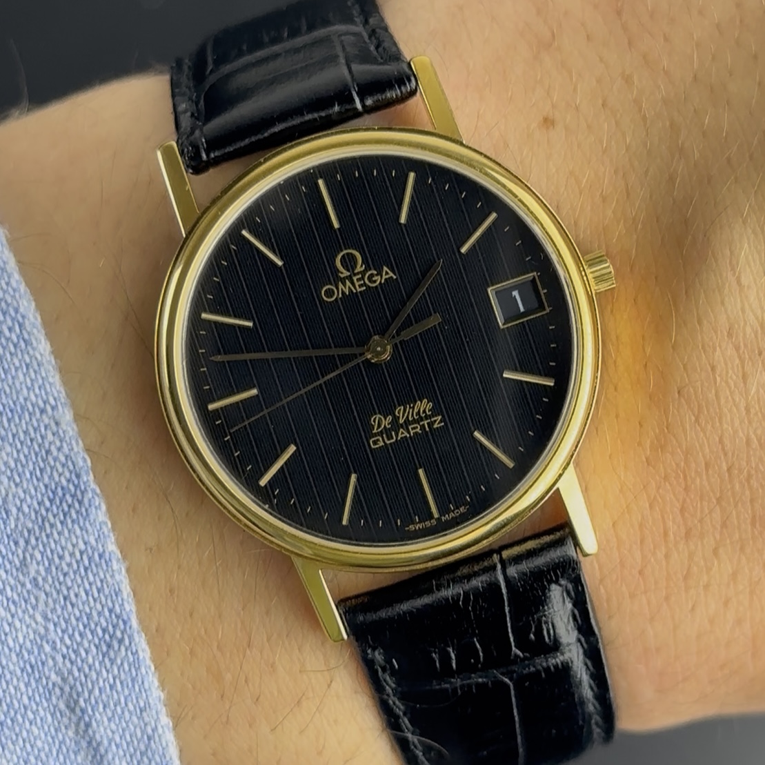 Vintage Omega De Ville Quartz Black Dial 192.0056 - 32,5mm - 1979
