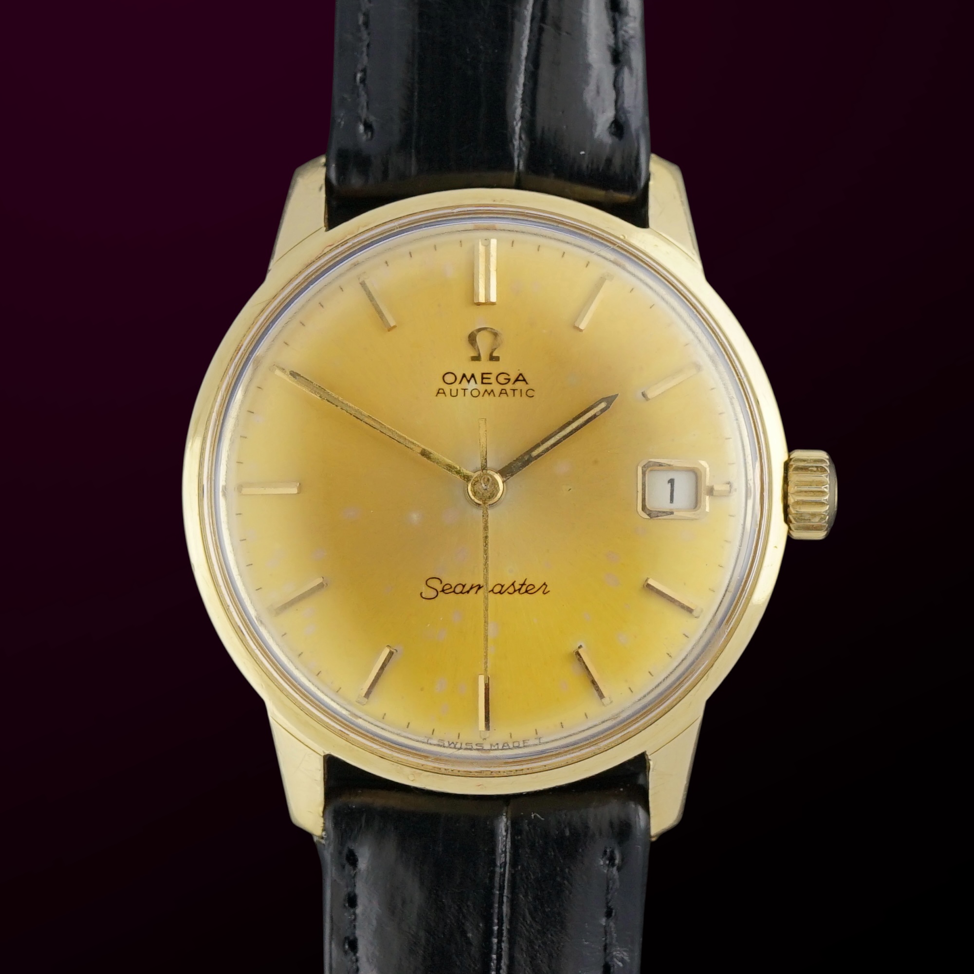 Vintage Omega Seamaster Automatic 18k Solid Yellow Gold Tropical dial 166.001 - 34mm - 1965