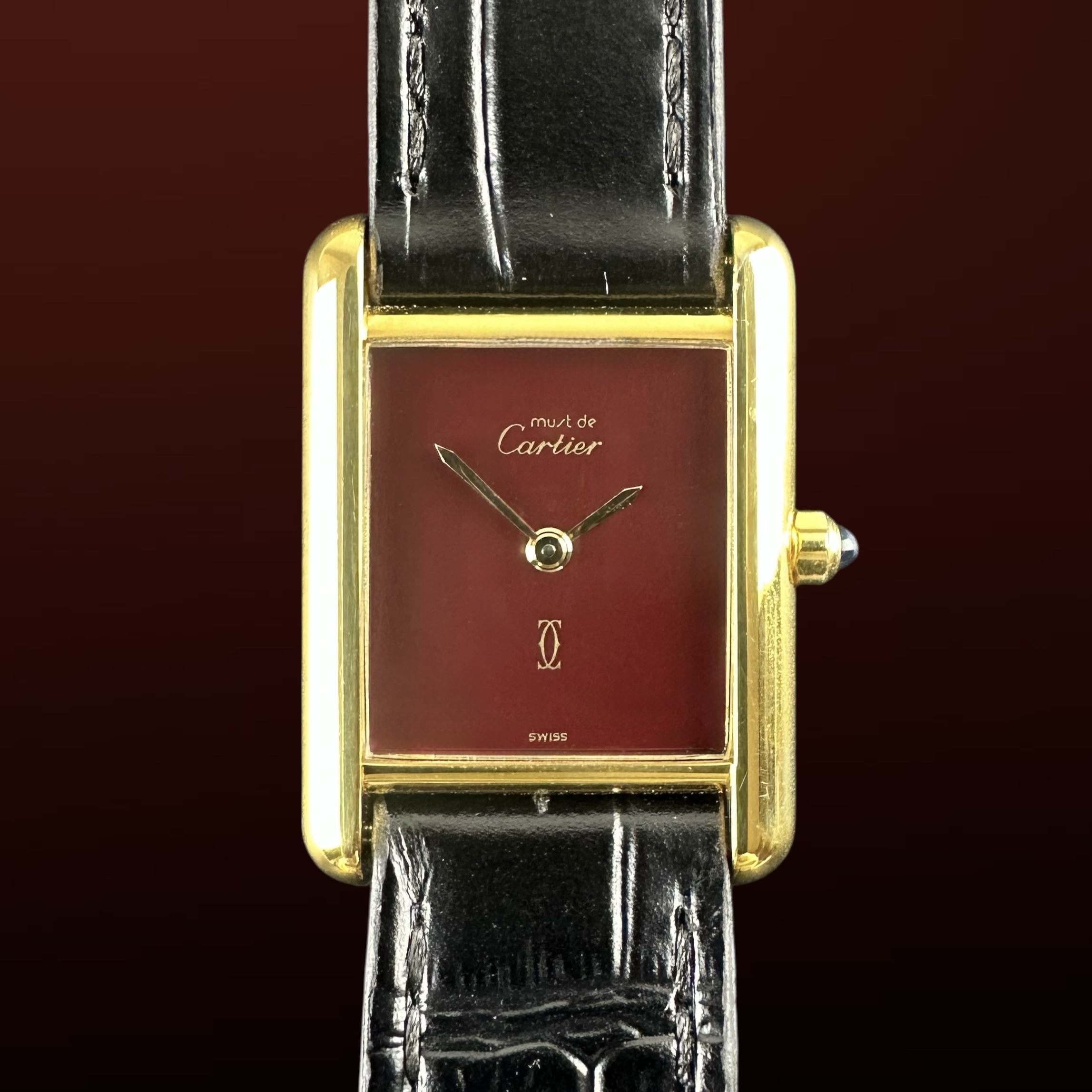 Vintage Cartier Tank Vermeil SM Lady Bordeaux dial Quartz 366001 - 20,5mm - 1990s
