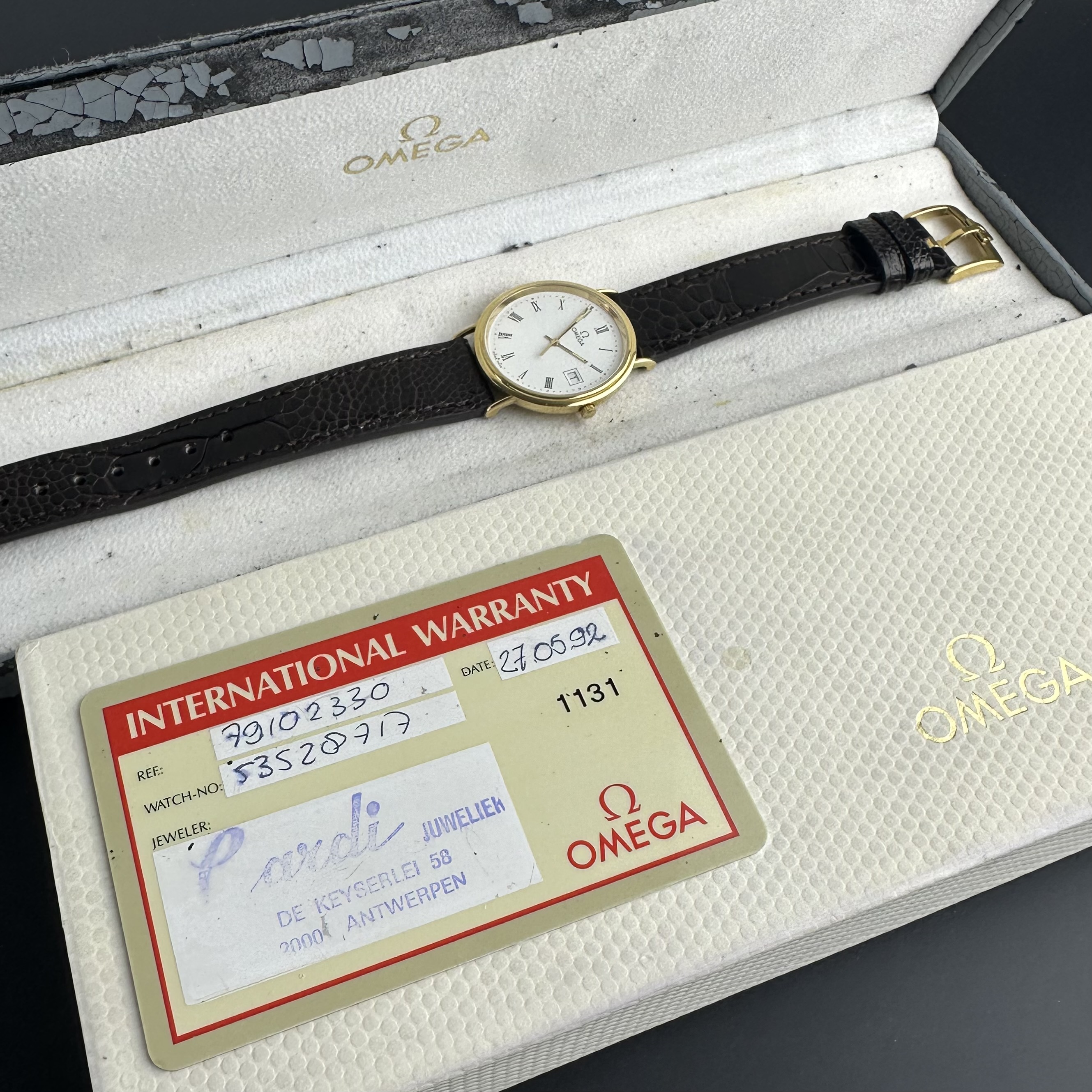 Vintage Omega 18k Solid Yellow Gold Quartz 196.750 - 32,5mm - 1991 Box Papers