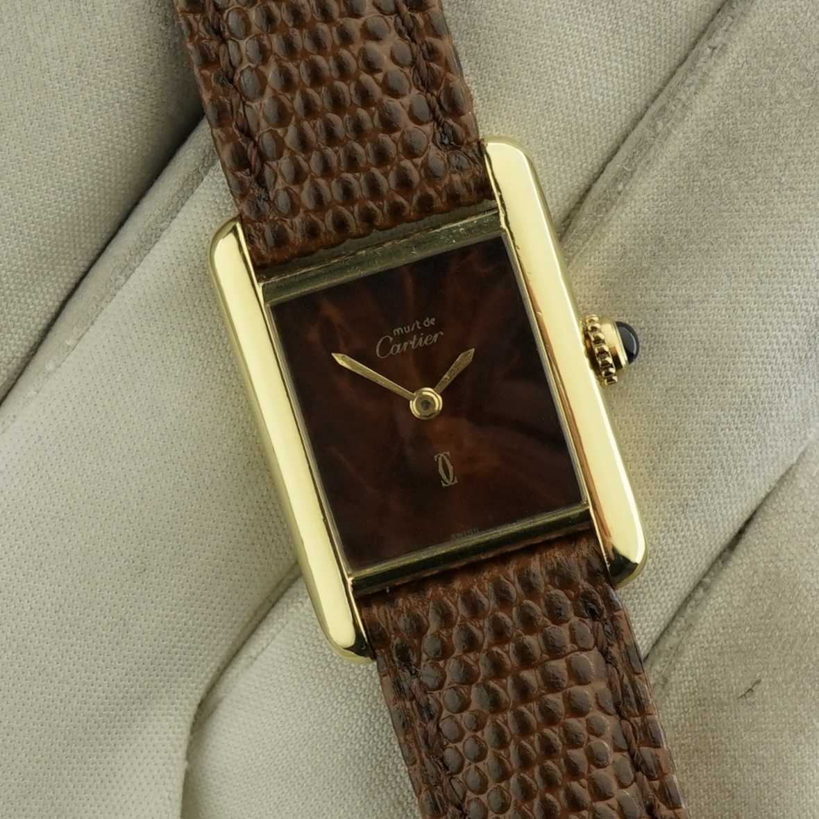 Vintage Cartier Tank Vermeil SM Manual Wind Wood Dial 20,5mm - 1990s