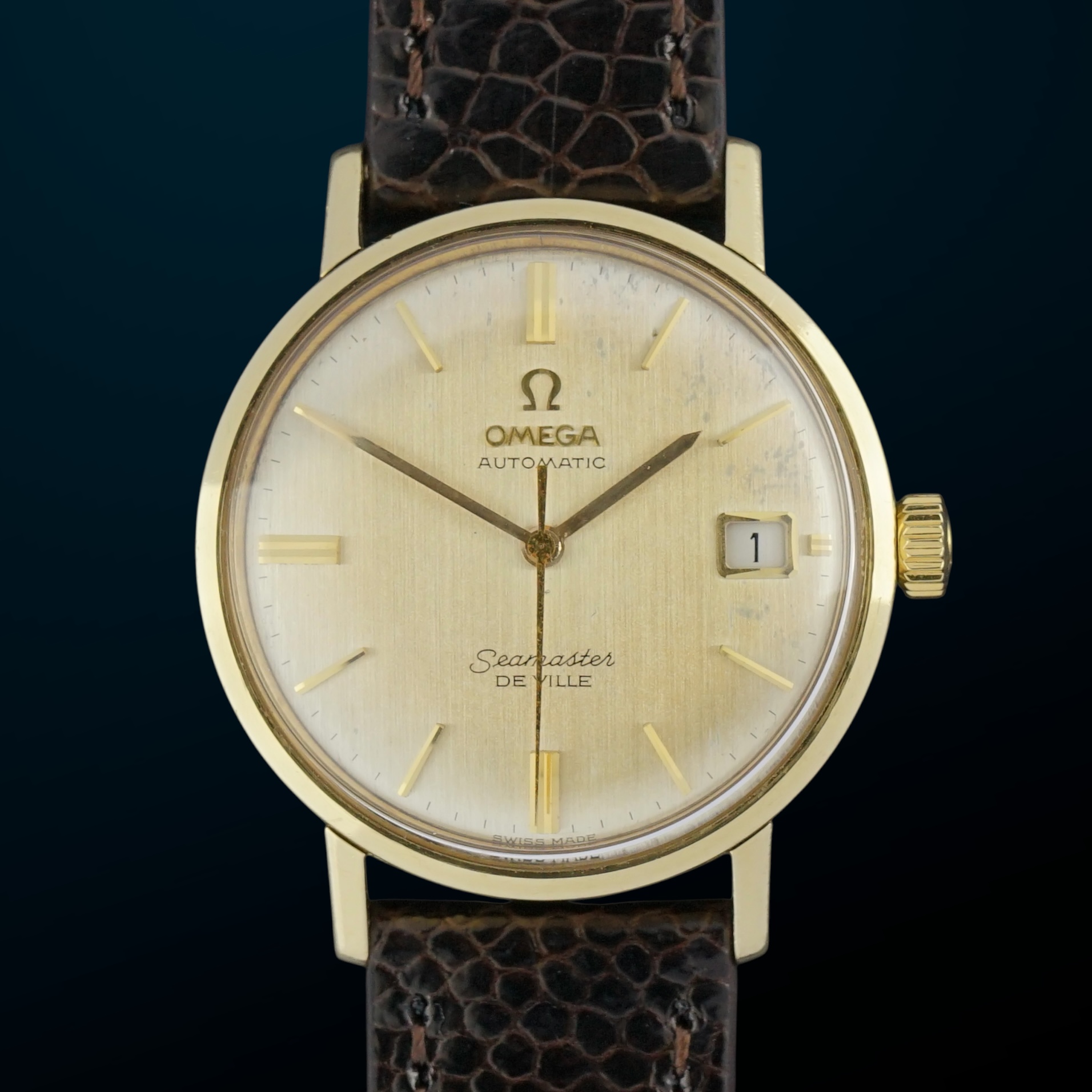 Vintage Omega Seamaster De Ville 14k Solid Yellow Gold Patina 166.020 - 34,5mm - 1965 + Box