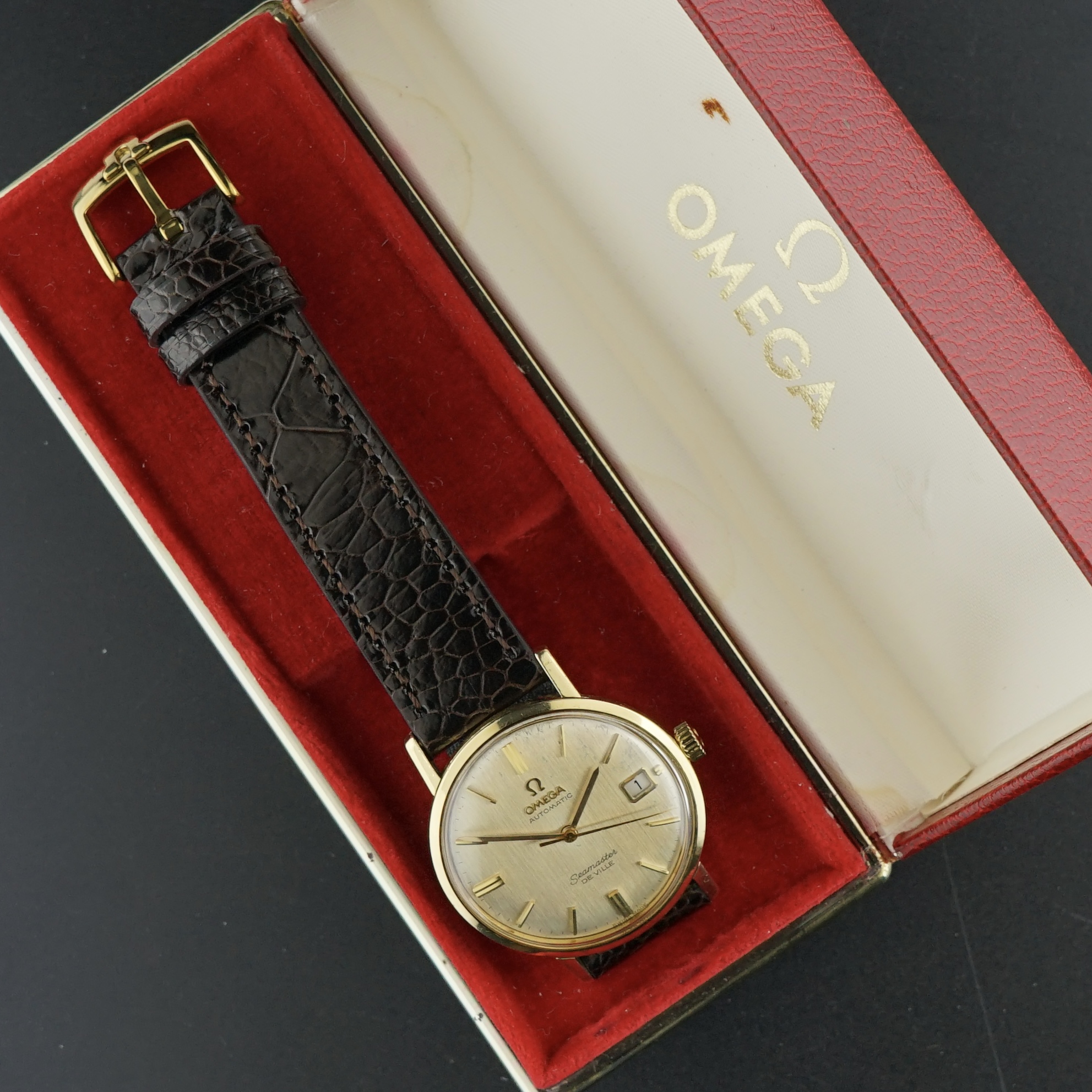 Vintage Omega Seamaster De Ville 14k Solid Yellow Gold Patina 166.020 - 34,5mm - 1965 + Box