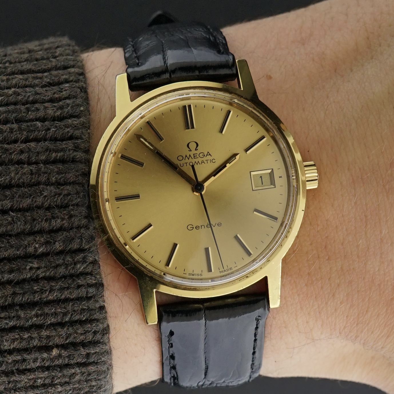 Vintage Omega Genève Automatic Date Gold Plated 166.0163 - 35mm - 1973