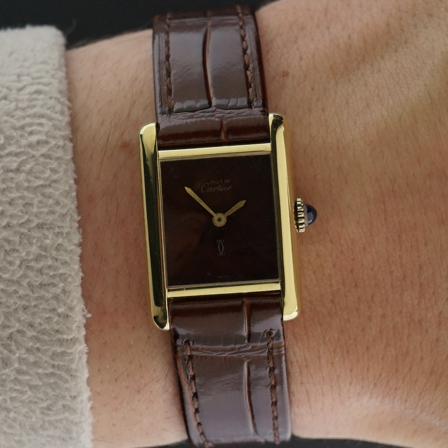 Vintage Cartier Tank Vermeil SM Wood dial Manual Wind 20,5mm - 1990s