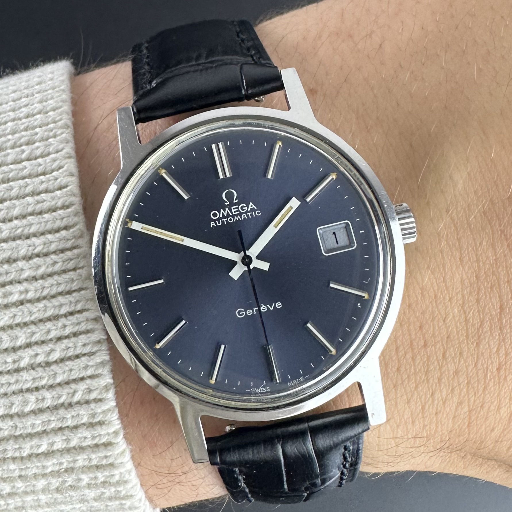 Vintage Omega Genève Blue Tritium dial Automatic 166.0163 - 35mm - 1972