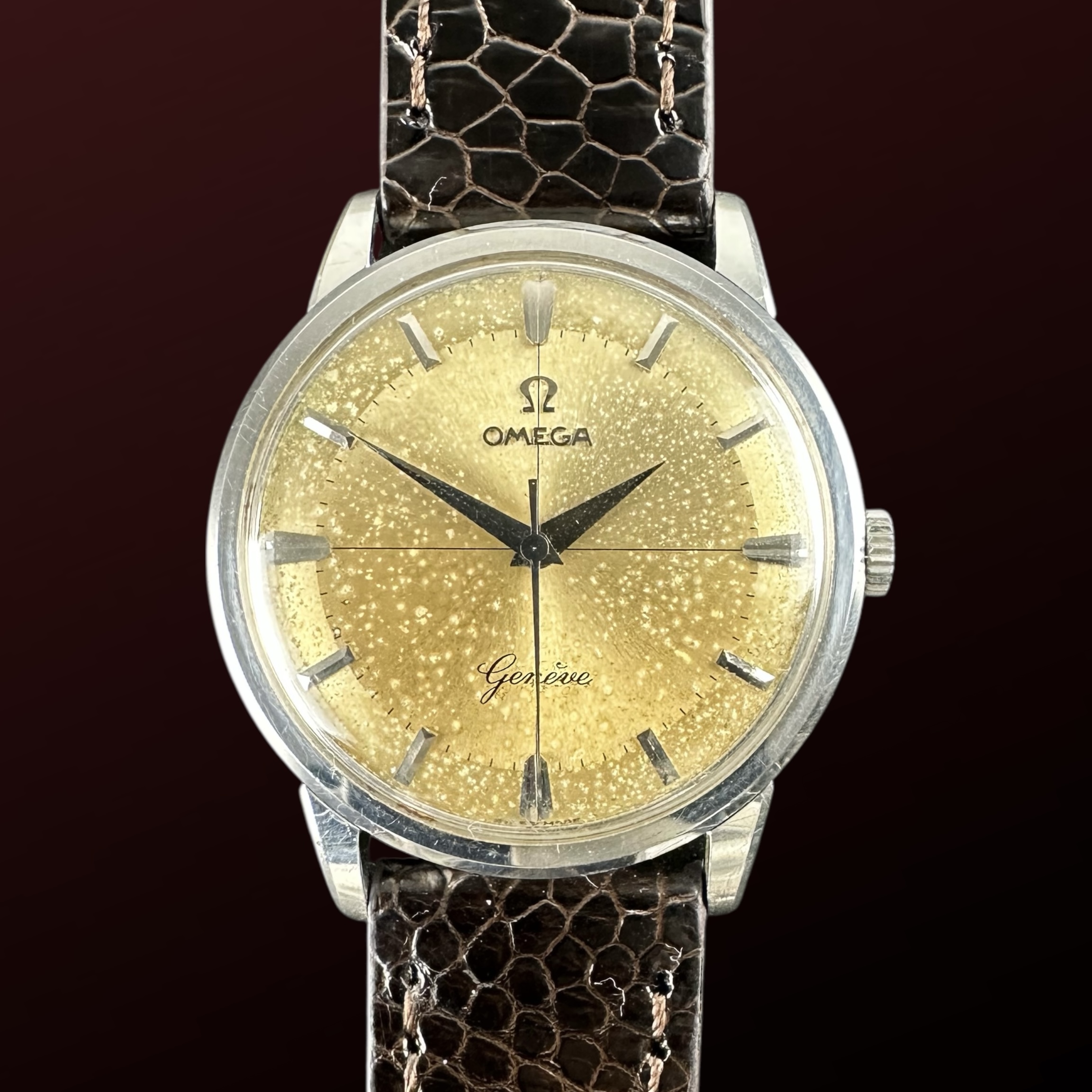 Vintage Omega Genève Crosshair Patina Tropical Dial 14758 SC-61 - 34,5mm - 1962