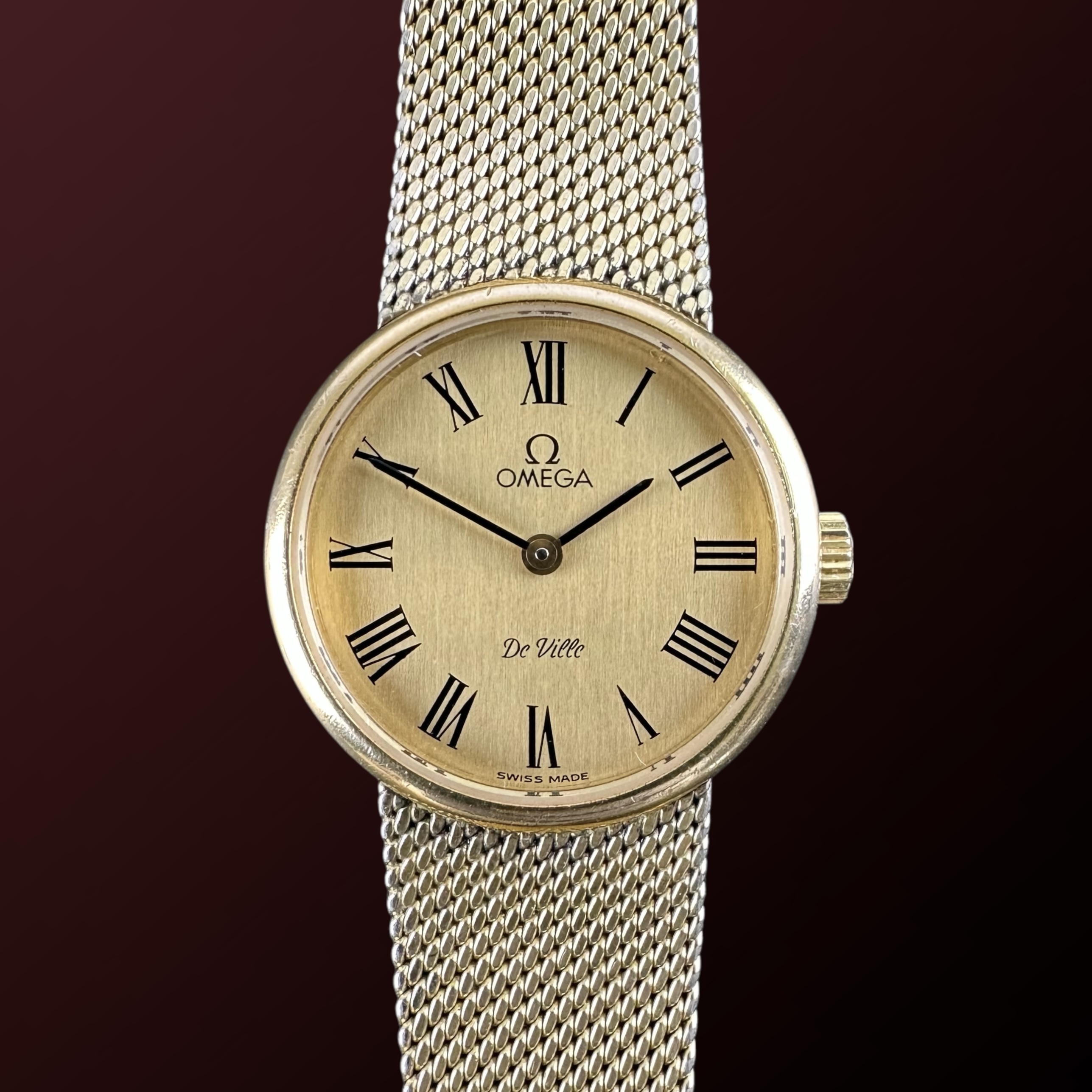 Vintage Omega De Ville Lady Gold Plated Roman dial on Mesh 711.2075 - 23mm - 1978