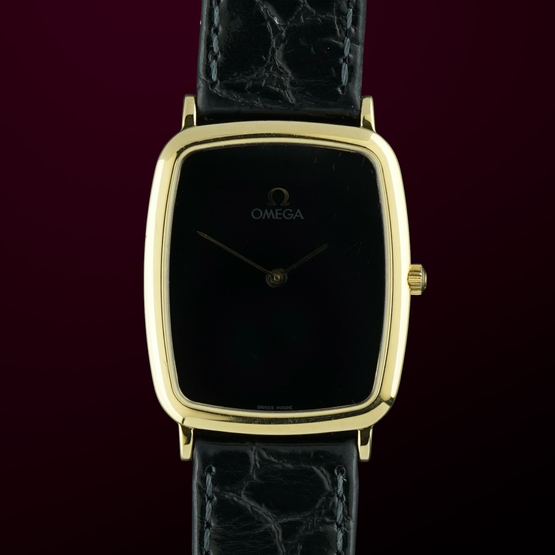 Vintage Omega De Ville Black Tonneau dial Full Set 195.0076.2 - 26mm - 1991 Box Papers