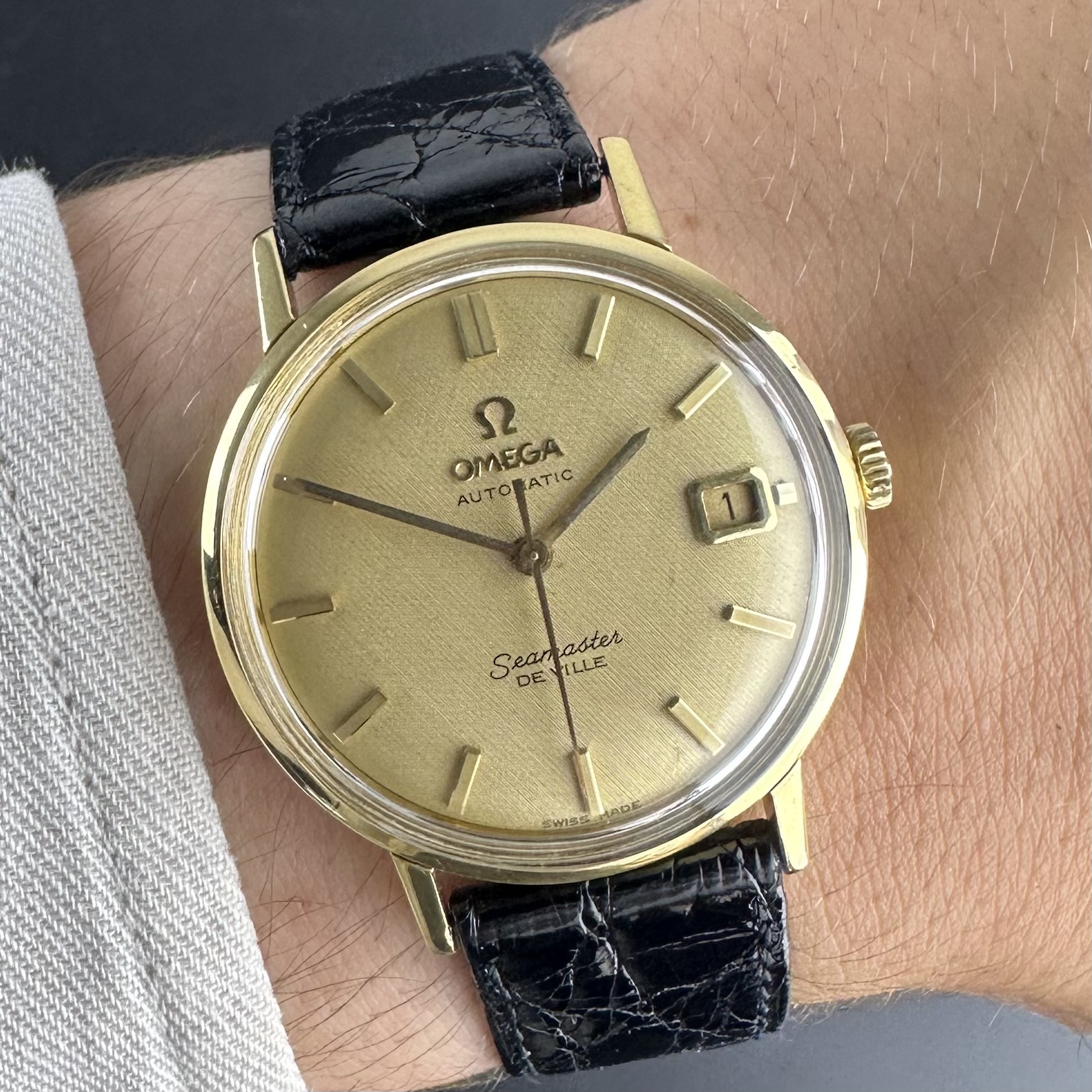 Vintage Omega Seamaster De Ville Linen dial 18k Solid Yellow 166.020 SC - 34,5mm - 1966