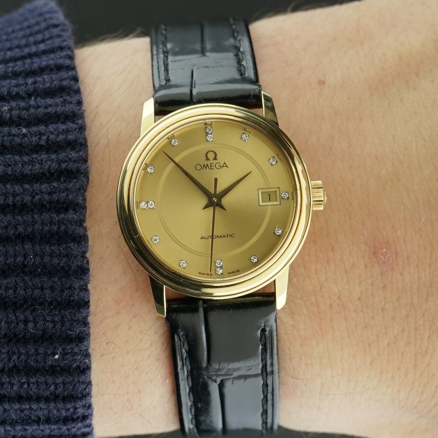 Vintage Omega De Ville Lady 18k Solid Yellow Gold Diamond Set 566.1050 - 27mm - 1998