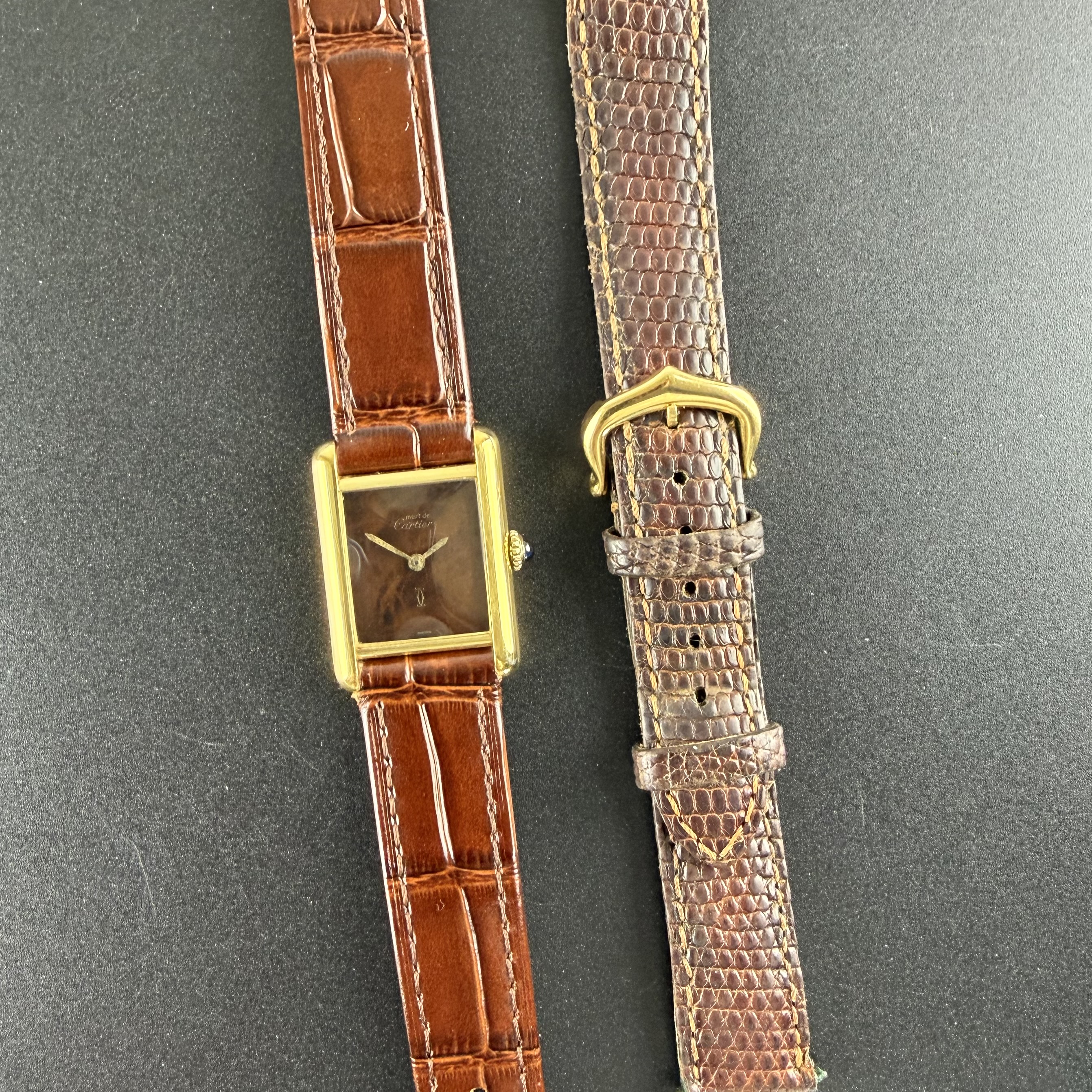 Vintage Cartier Tank Vermeil Must SM Lady Wood Dial 20,5mm - 1990s