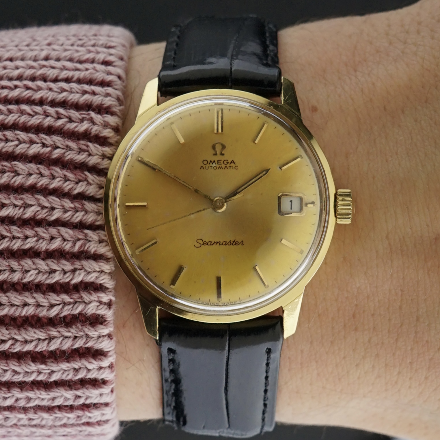 Vintage Omega Seamaster Automatic 18k Solid Yellow Gold Tropical dial 166.001 - 34mm - 1965