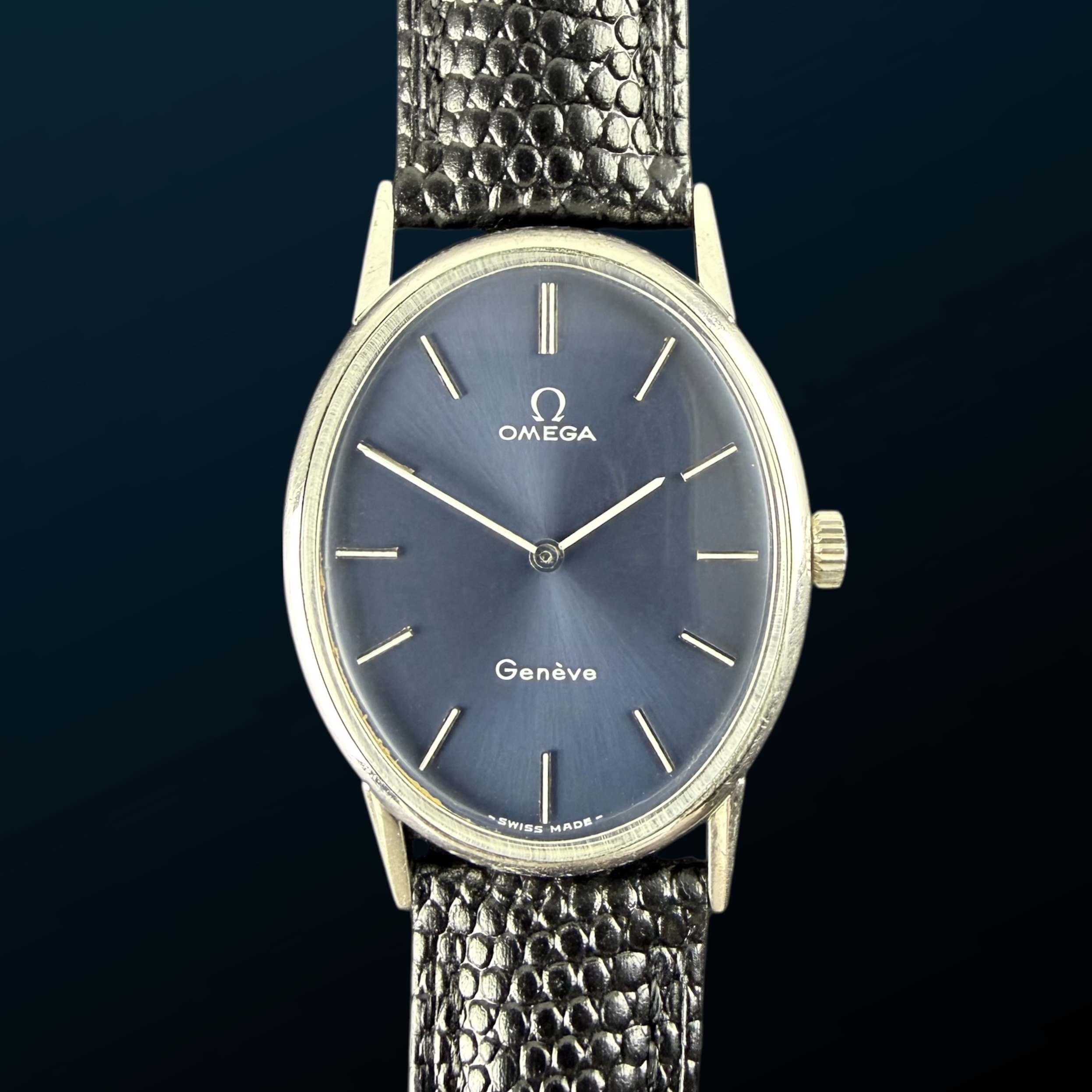 Vintage Omega Genève Ellipse White Gold Plated Blue dial 511.416 - 27mm - 1972