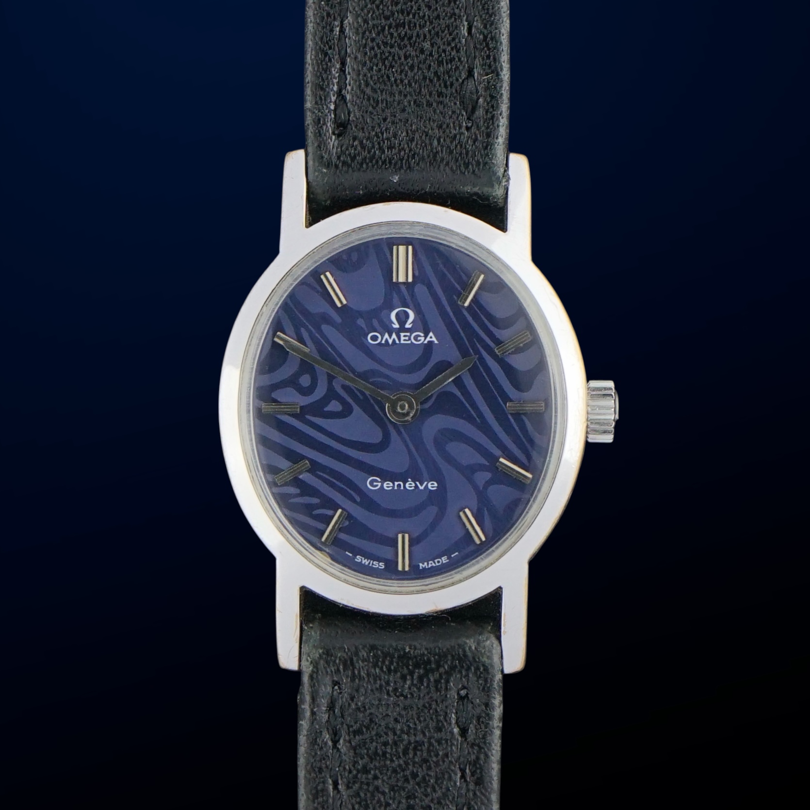 Vintage Omega Genève White Gold Plated Blue Ellipse Dial 511.0411 - 20,5mm - 1978