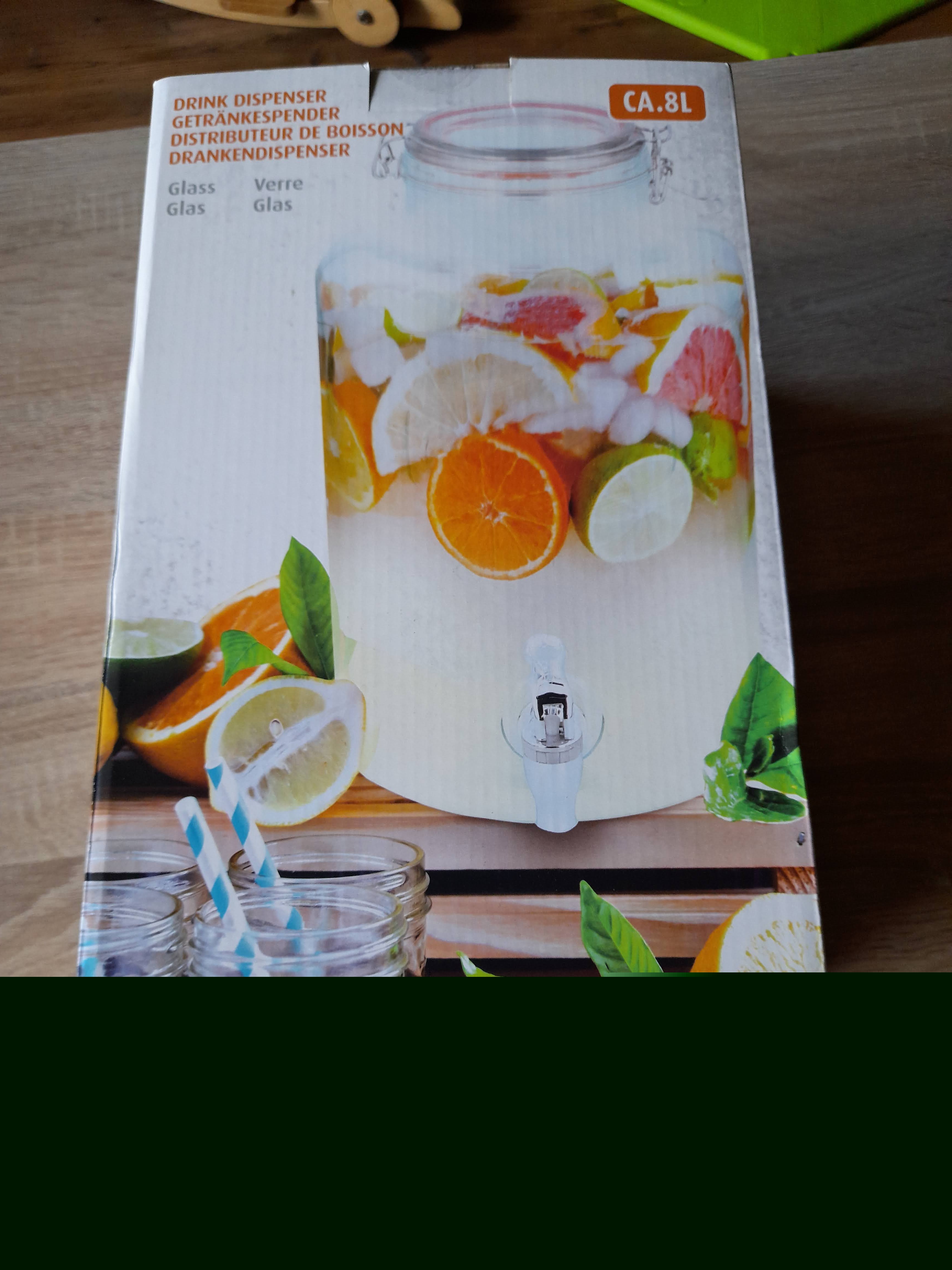 8L stiklinis indas su kranu vandeniui, limonadui, sultims