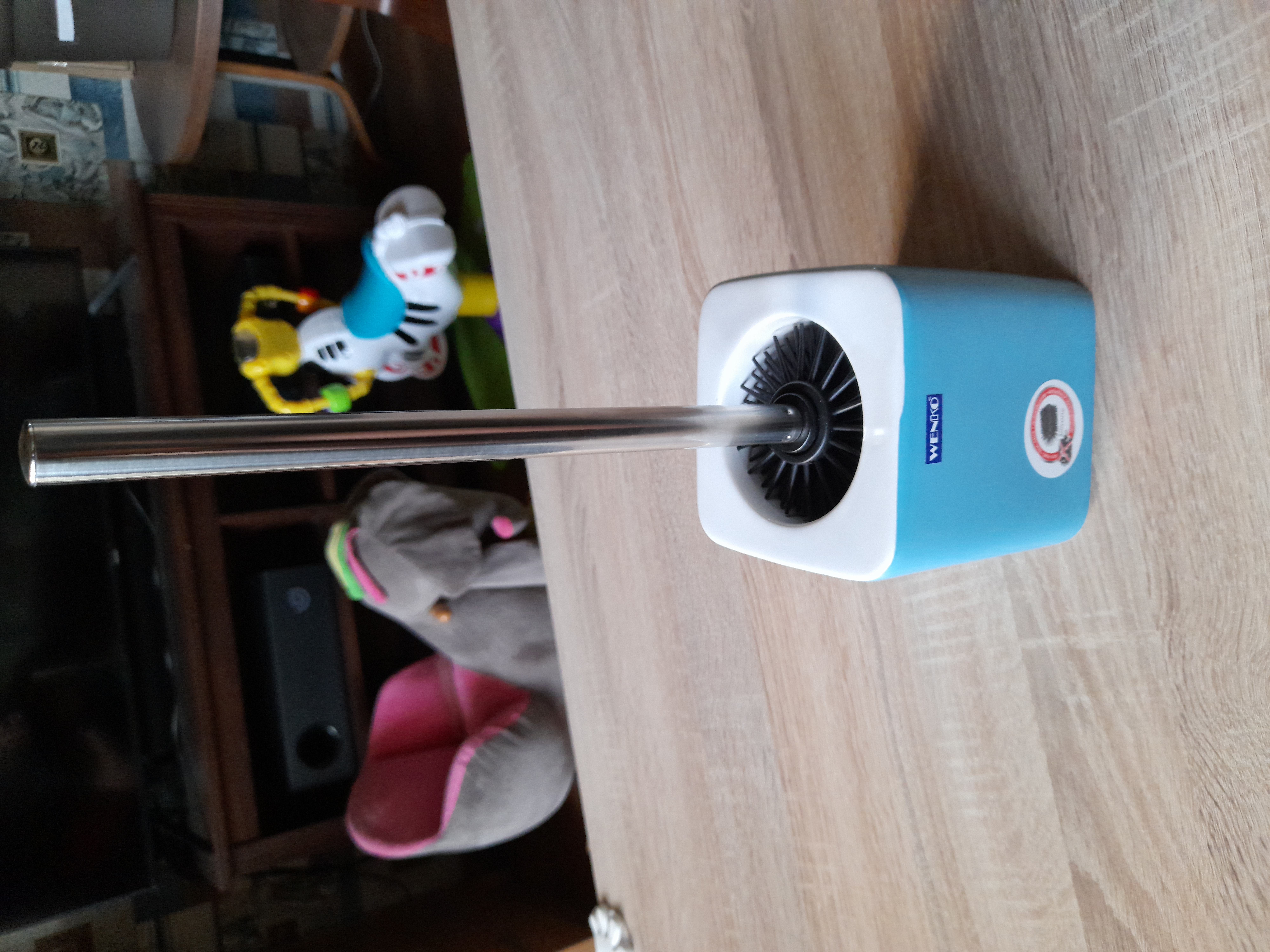 WENKO tualeto komplektas Elmo blue ceramic - klozeto šepetėlio laikiklis su silikoniniu šepetėliu, keraminis, 12 x 39,5 x 12 cm, mėlynas