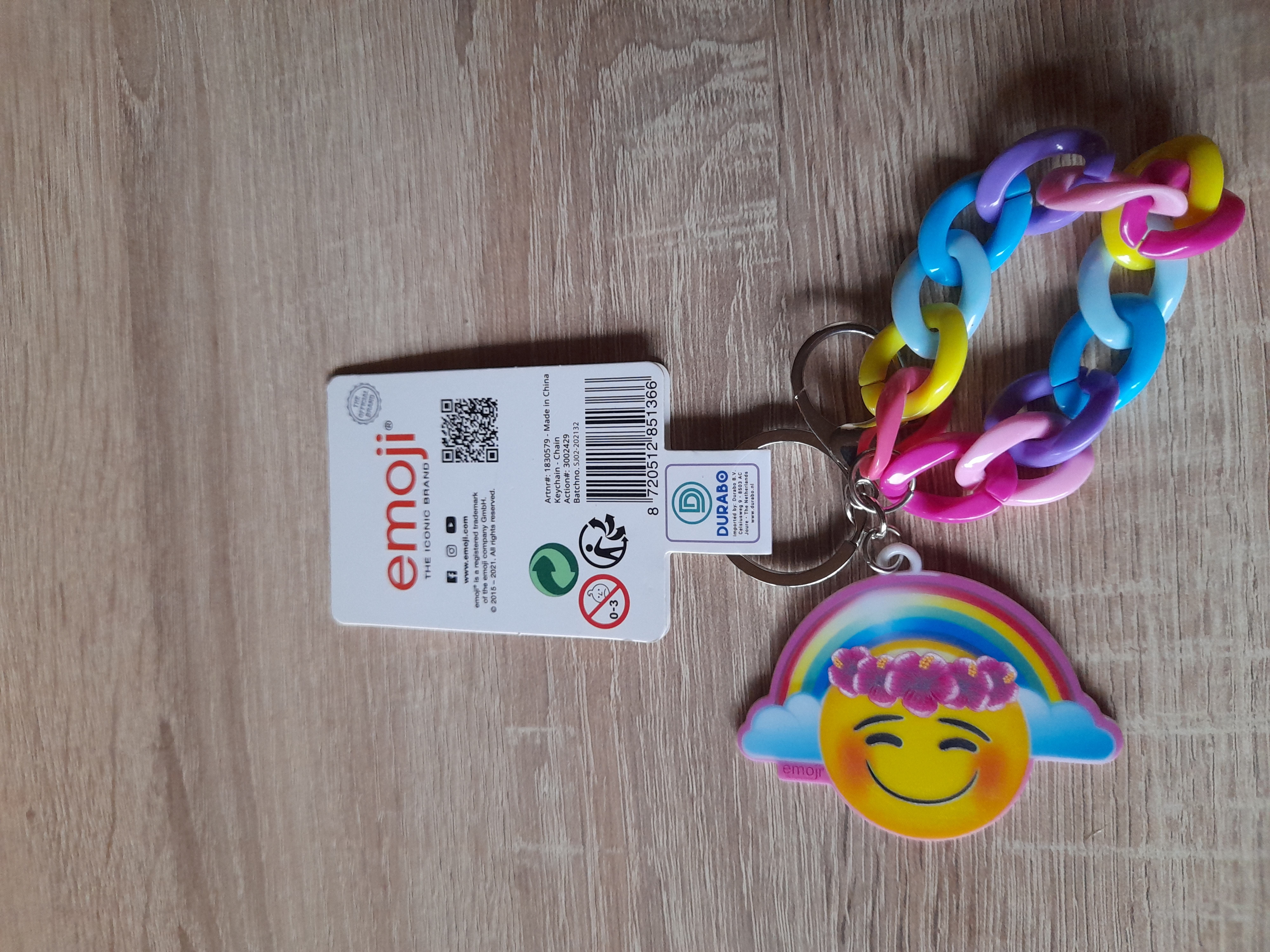 Durabo emoji raktų pakabukas su vaivorikštės grandinėlę.