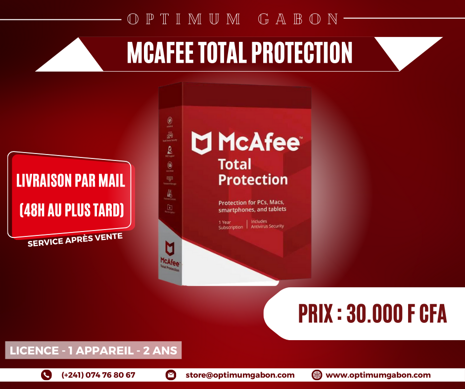 McAfee Total Protection - 2 ans (1 appareil)