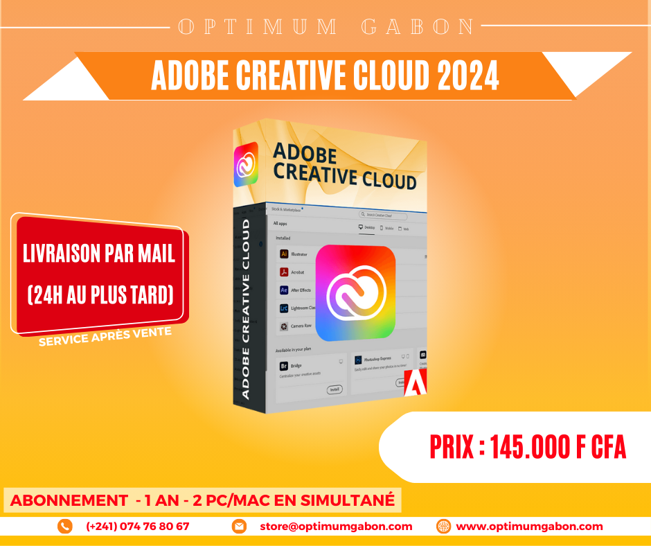 Adobe Creative Cloud 2024 - 1 an (2 appareils)