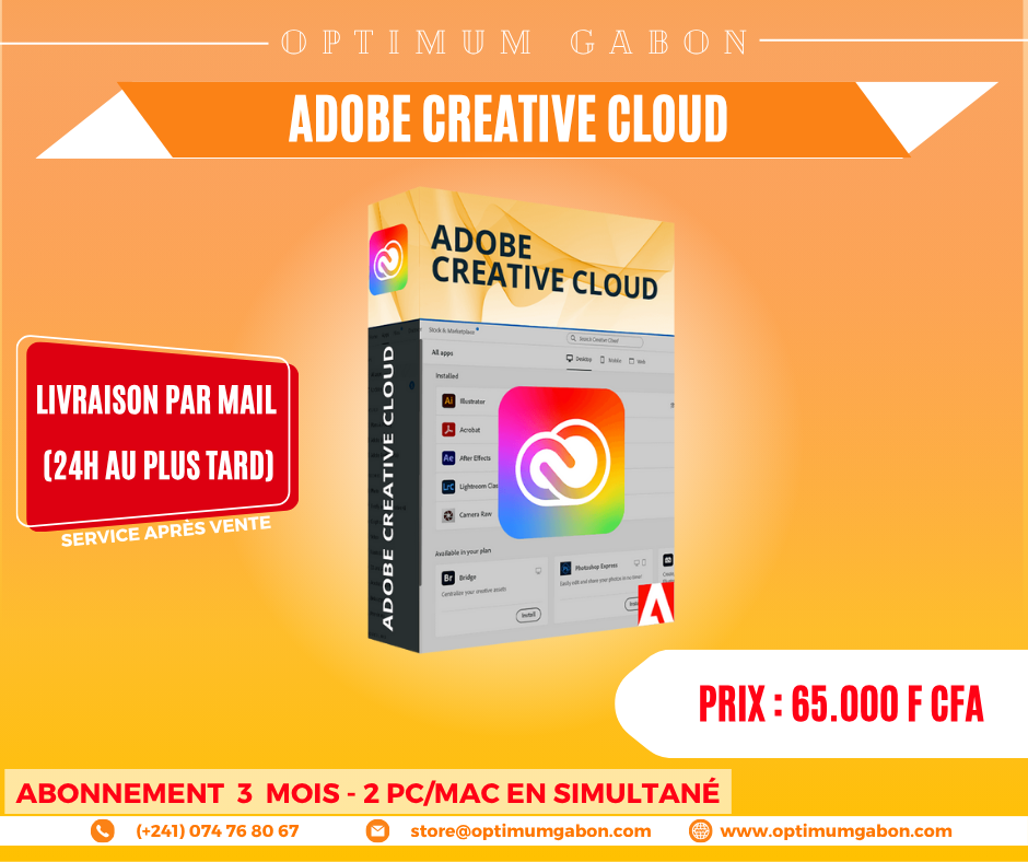 Adobe Creative Cloud - Abonnement trimestriel - 2 appareils