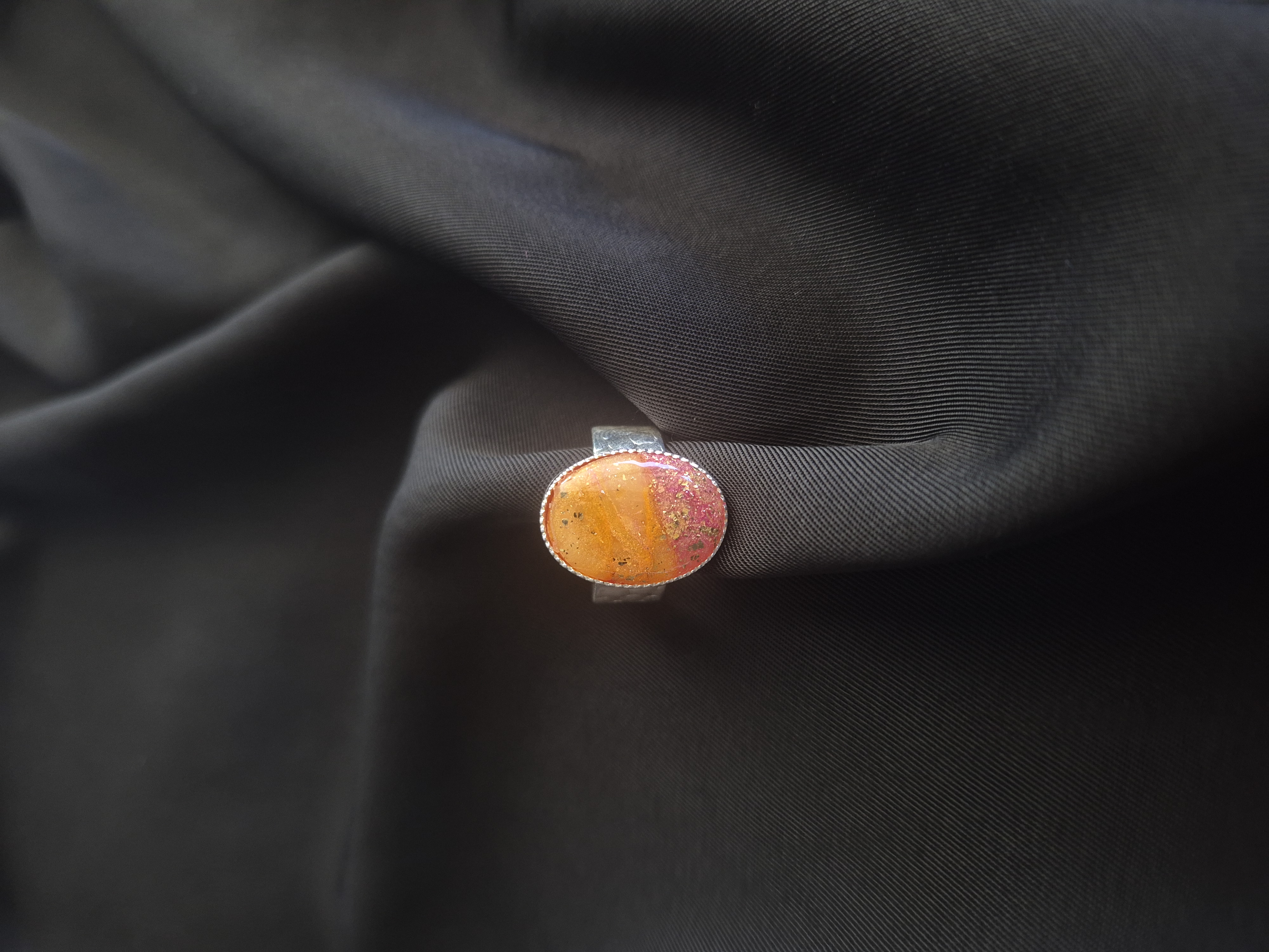 Bague ovale ajustable – plaquée argent fin 999