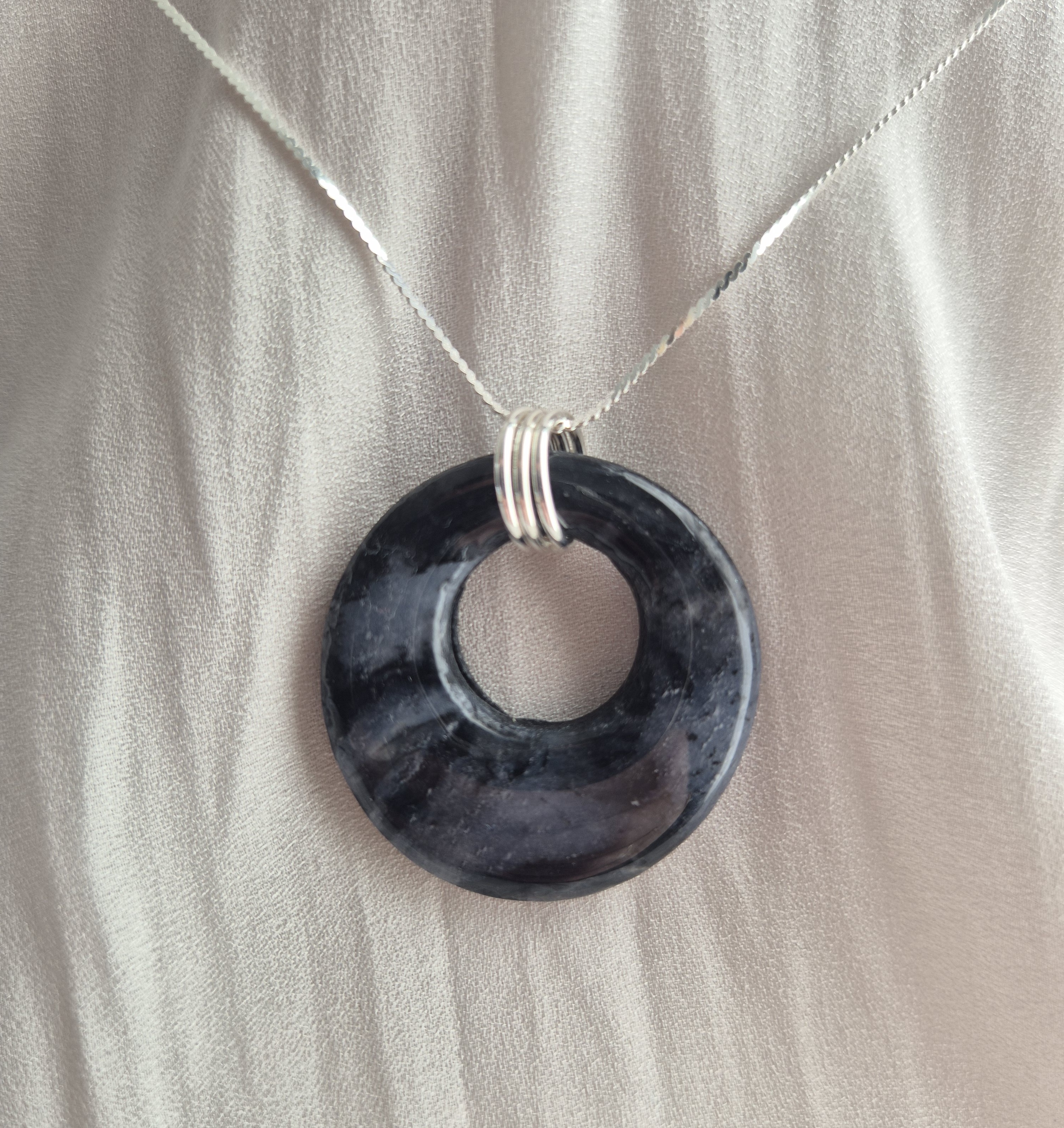 Collier argent 925 – pendentif cercle marbré