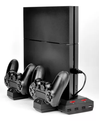 Cargador Para 2 Joystick Sony Ps4 + Base Apoyo Vertical Consola + 3 Usb Para Otros Dispositivos - Ideal Modelo Cuh-1xxx