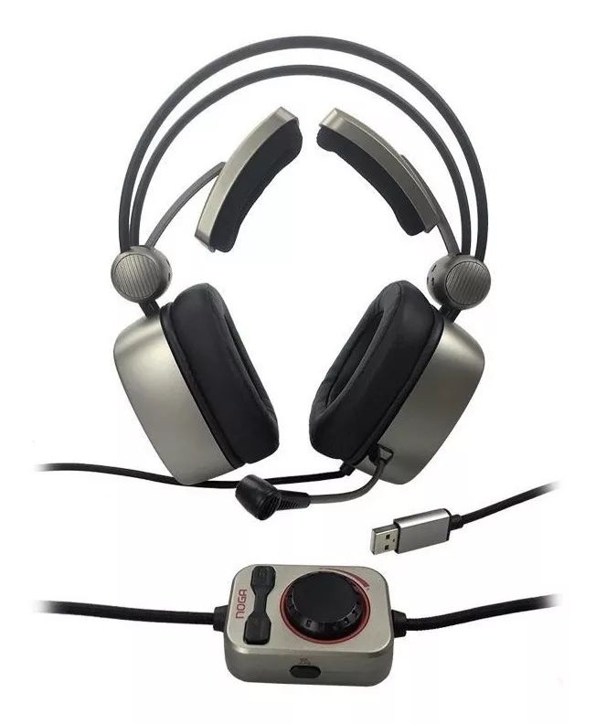Auriculares Gamer 7.1 Ps4 Pc Con Microfono Led Noga Misfit, Color Gris y luz Roja