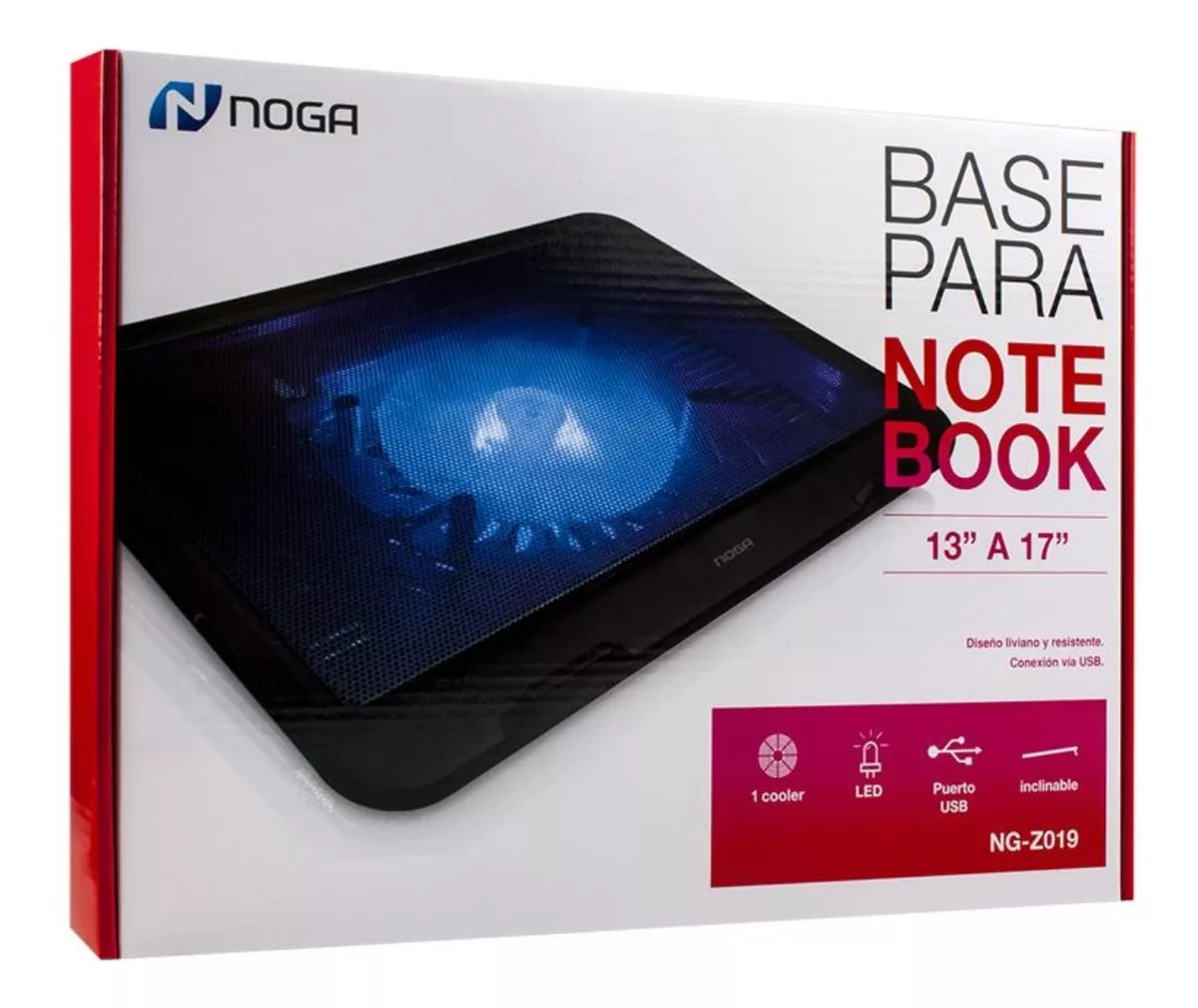 Base Para Notebook 13 A 17 Noga Ng-z019 Color Negro y LED Cooler Azul