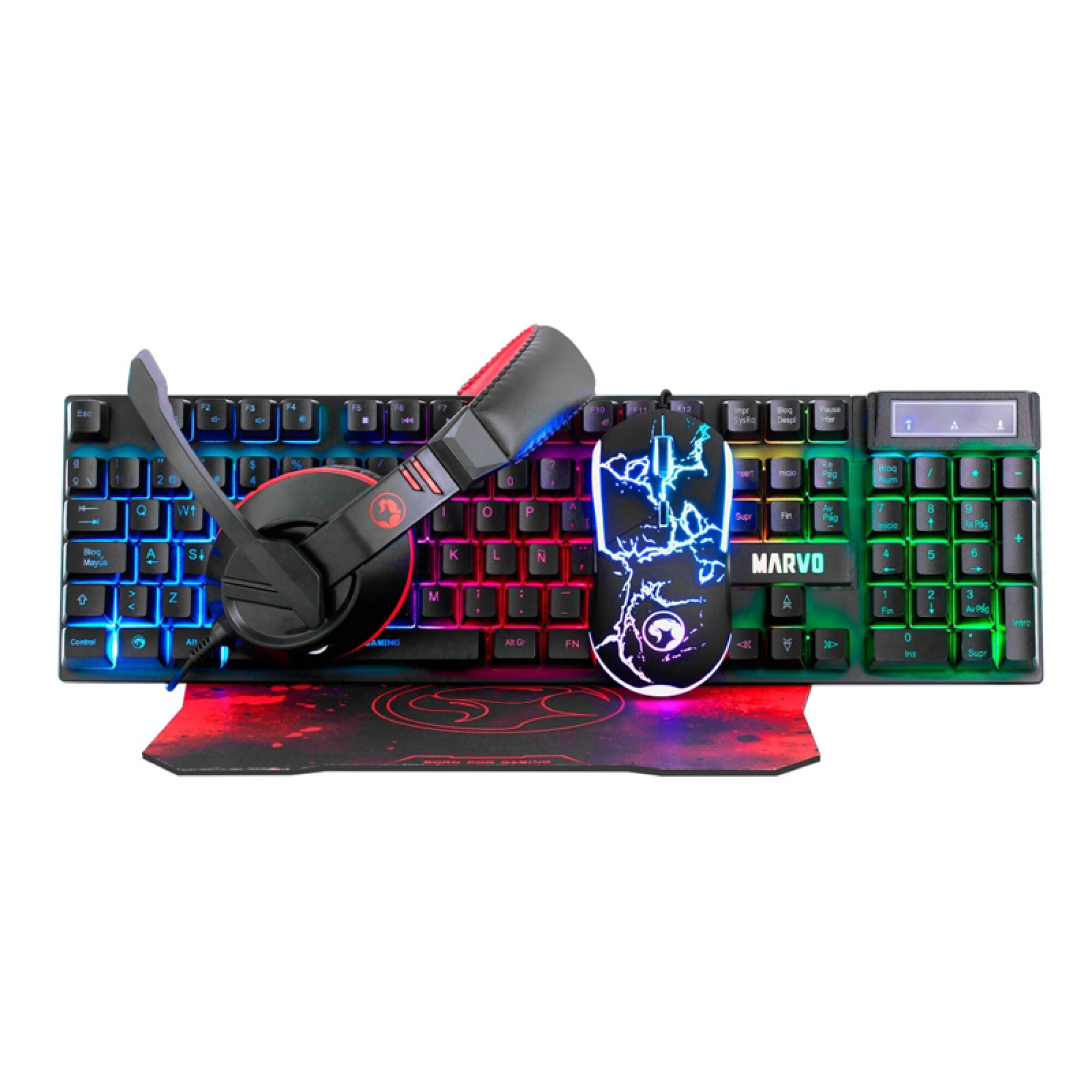 Kit Gamer Teclado + Mouse + Auricular + Pad 4 En 1 Ibek Color del teclado Negro