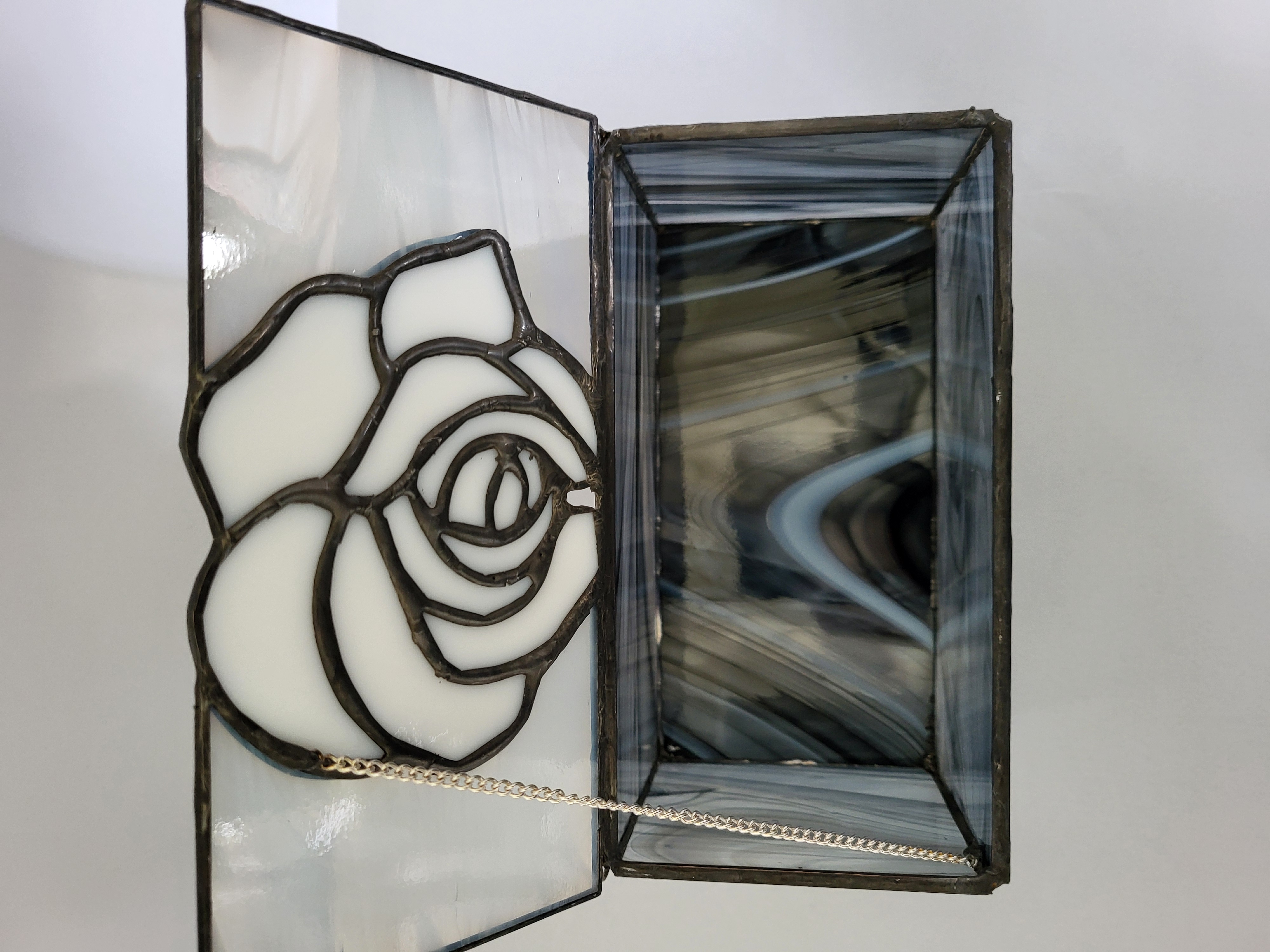 Large Black Baroque/White Rose Trinket Box