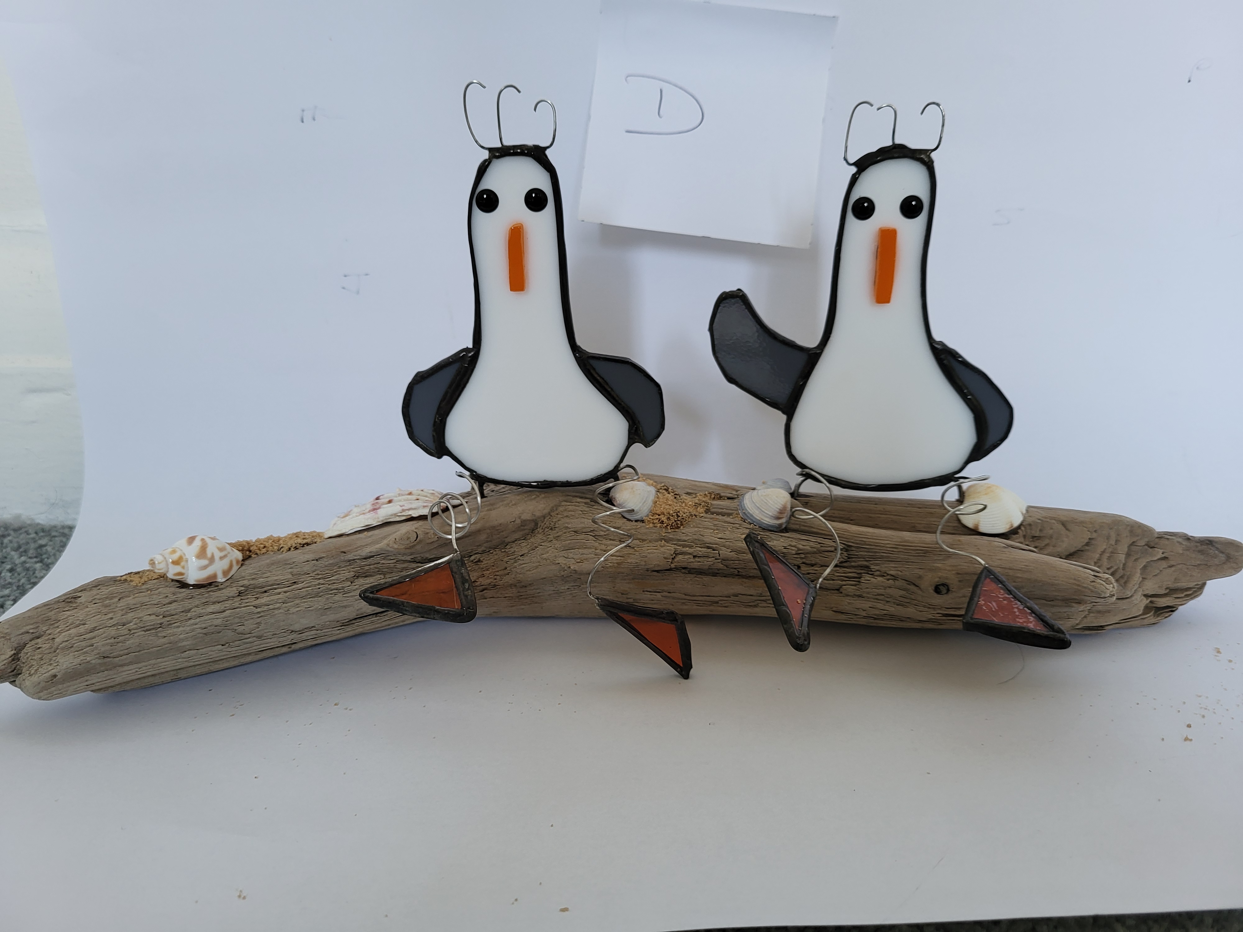 Seagulls on driftwood 