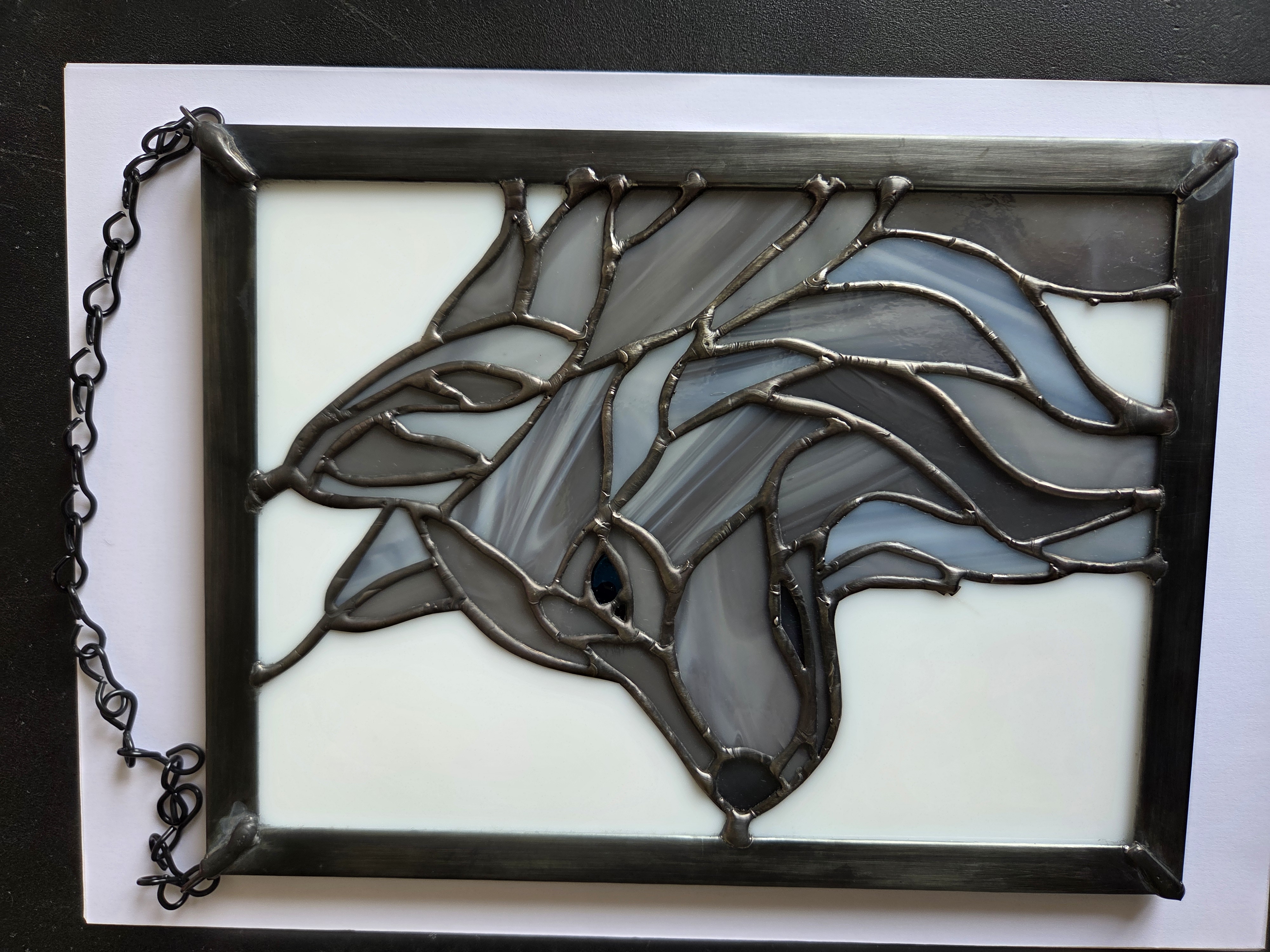 Stained Glass Wolf Art Panel