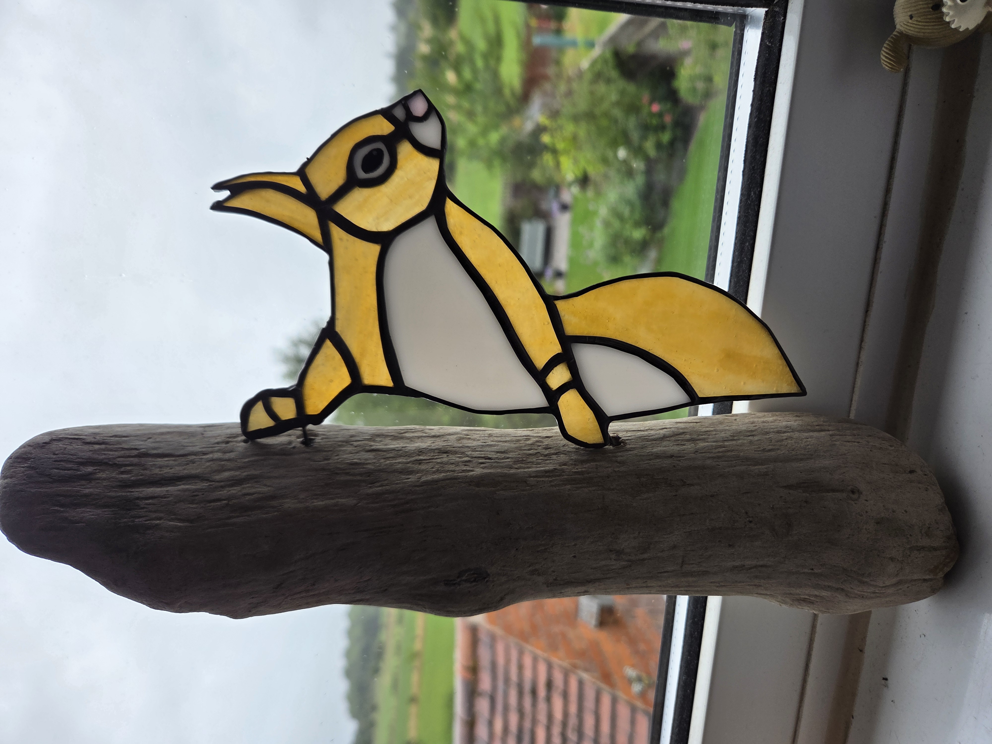Stained Glass squirrel on driftwood wall hanging 