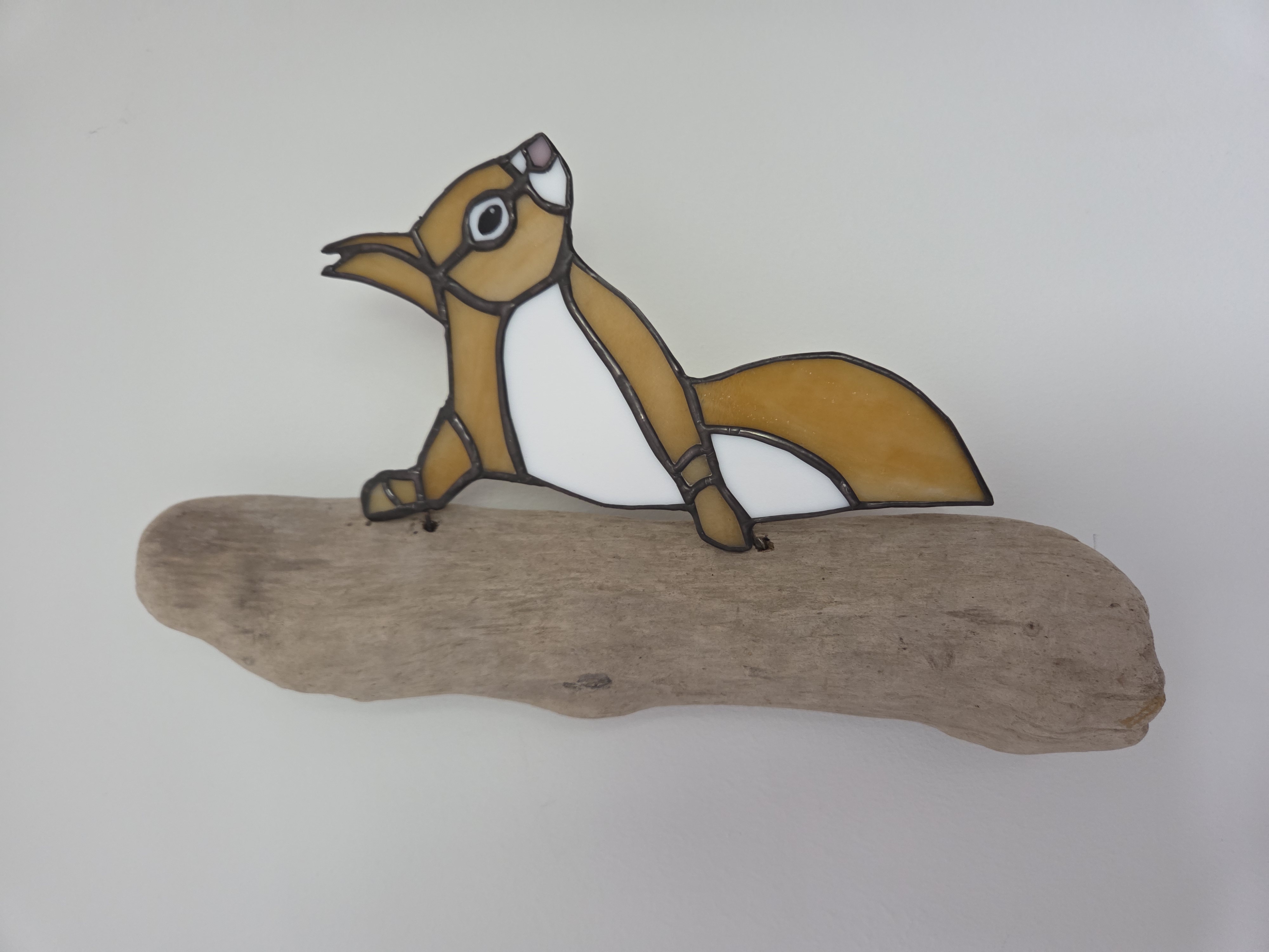 Stained Glass squirrel on driftwood wall hanging 