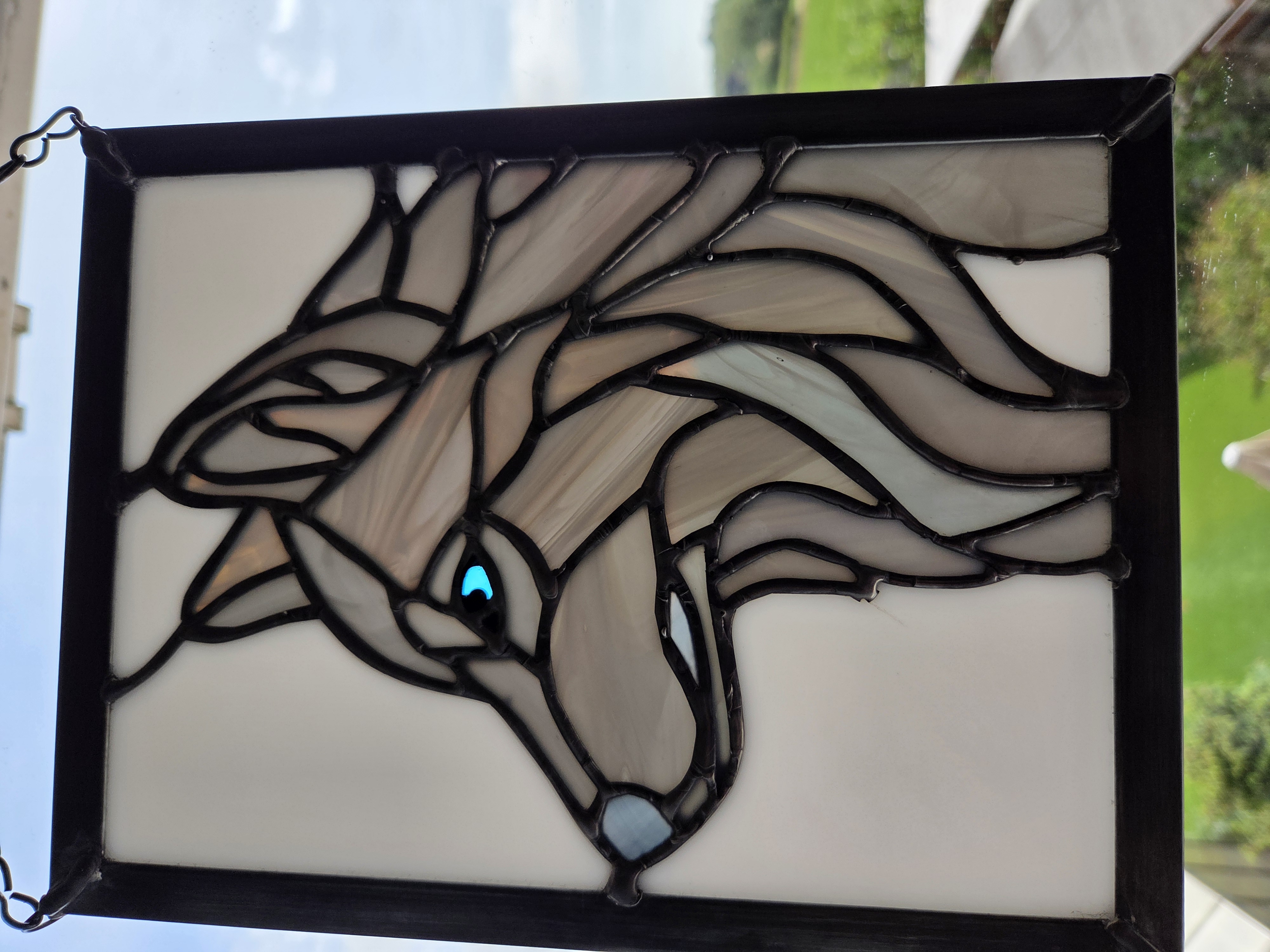 Stained Glass Wolf Art Panel