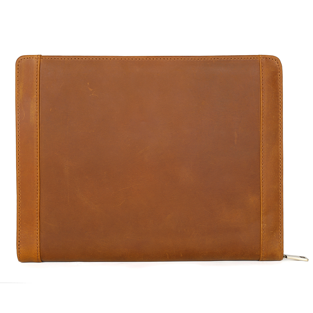 Genuine Leather Portfolio, Padfolio Organizer with Handle, Personalized Padfolio，Padfolio with Zipper for Men Women，Suitable for Laptop Legal Pad Padfolio, Brown