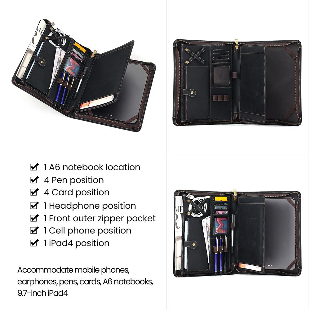 Portfolio Business Padfolio Folder with Zipper, Conference Meeting Executive File Legal Document Organizer with Pockets Letter Size A4 Writing Pad Notepad Padfolio