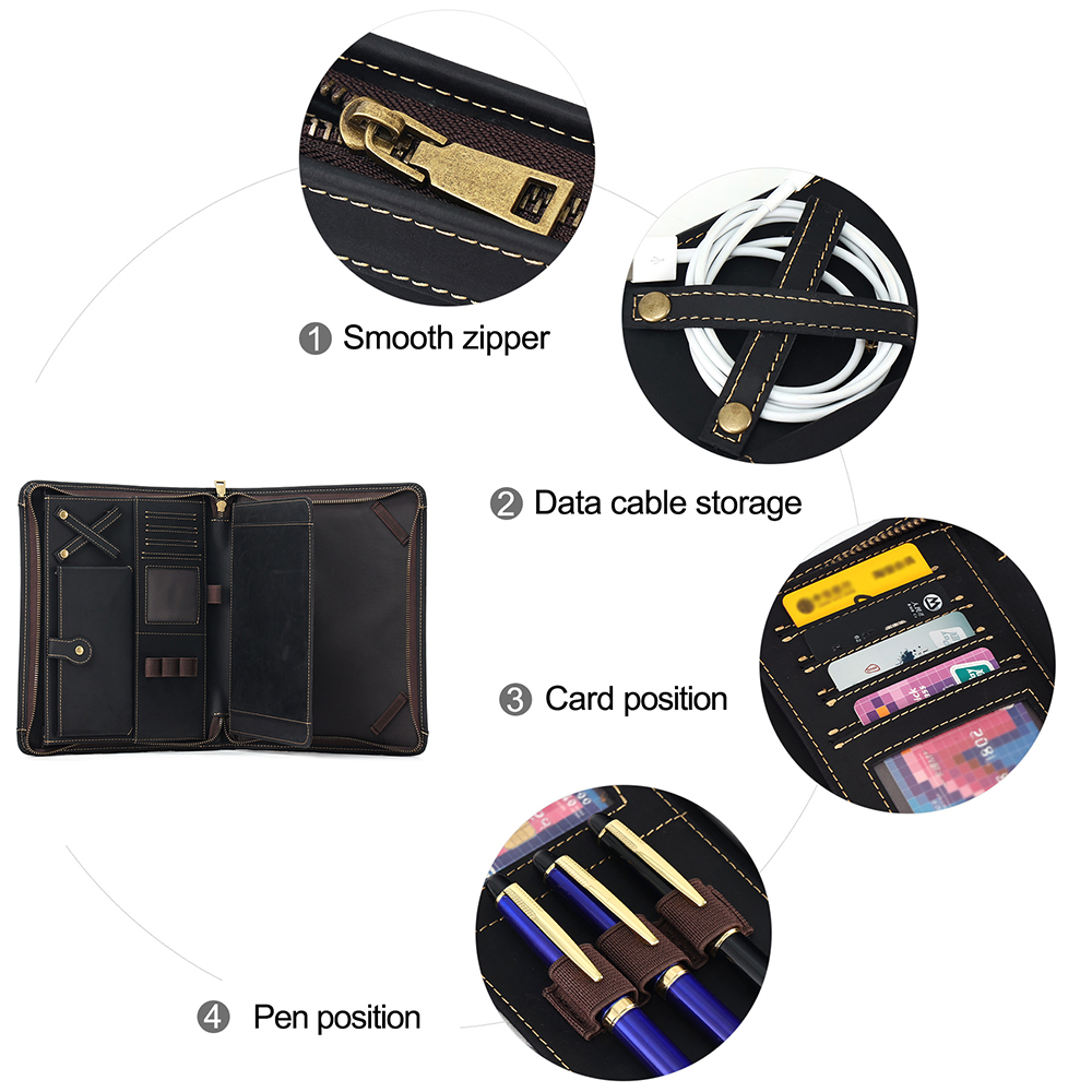 Portfolio Business Padfolio Folder with Zipper, Conference Meeting Executive File Legal Document Organizer with Pockets Letter Size A4 Writing Pad Notepad Padfolio