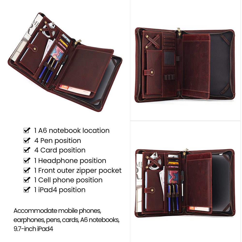 Portfolio Business Padfolio Folder with Zipper, Conference Meeting Executive File Legal Document Organizer with Pockets Letter Size A4 Writing Pad Notepad Padfolio