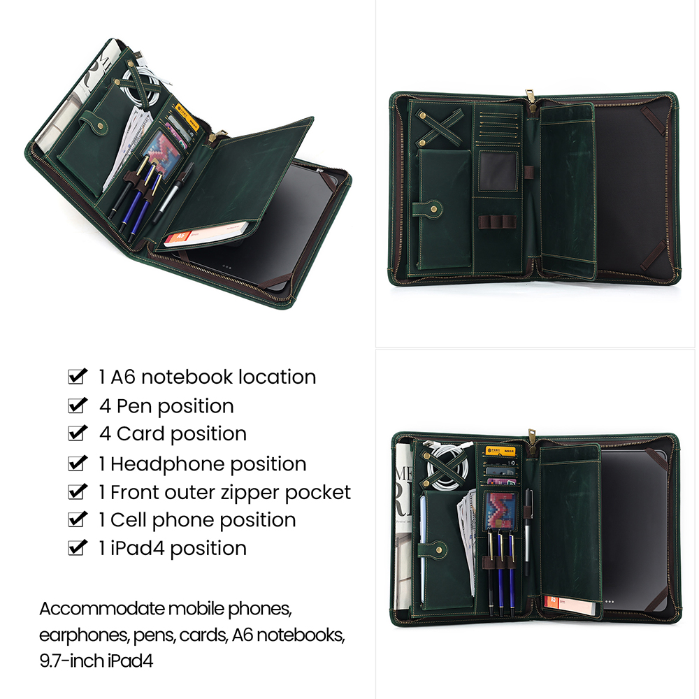 Portfolio Business Padfolio Folder with Zipper Bundle with A4 Leather Padfolio Clipboard