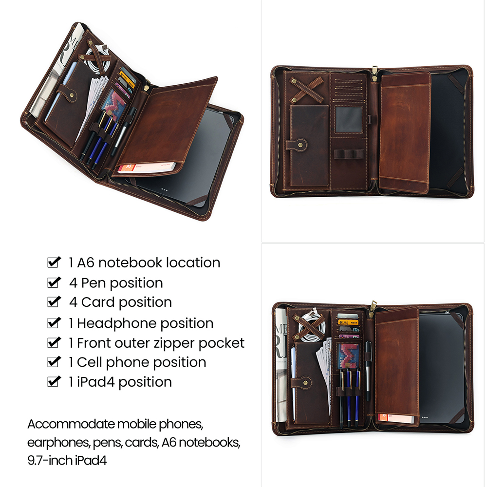 Portfolio Business Padfolio Folder with Zipper, Conference Meeting Executive File Legal Document Organizer with Pockets Letter Size A4 Writing Pad Notepad Padfolio