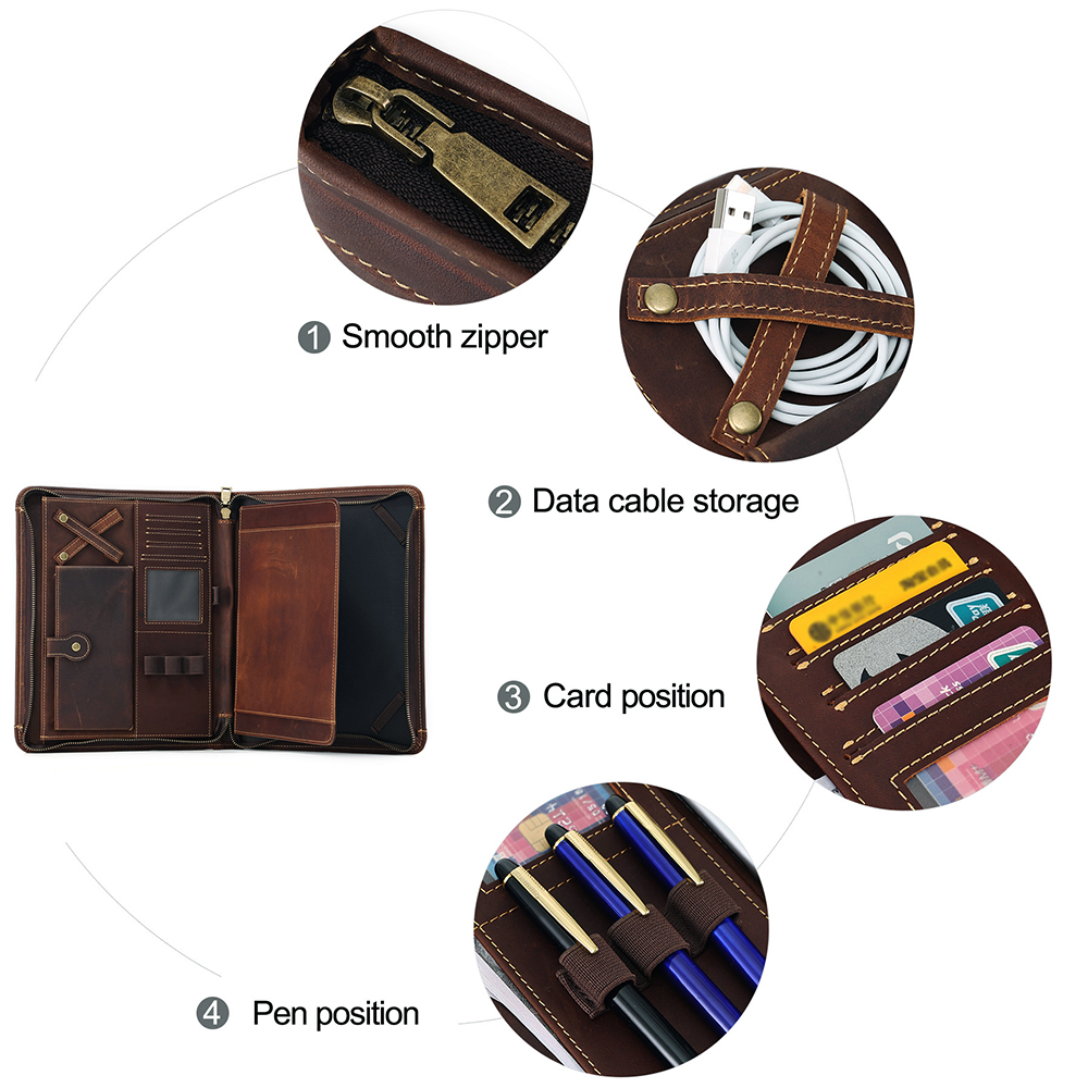 Portfolio Business Padfolio Folder with Zipper, Conference Meeting Executive File Legal Document Organizer with Pockets Letter Size A4 Writing Pad Notepad Padfolio