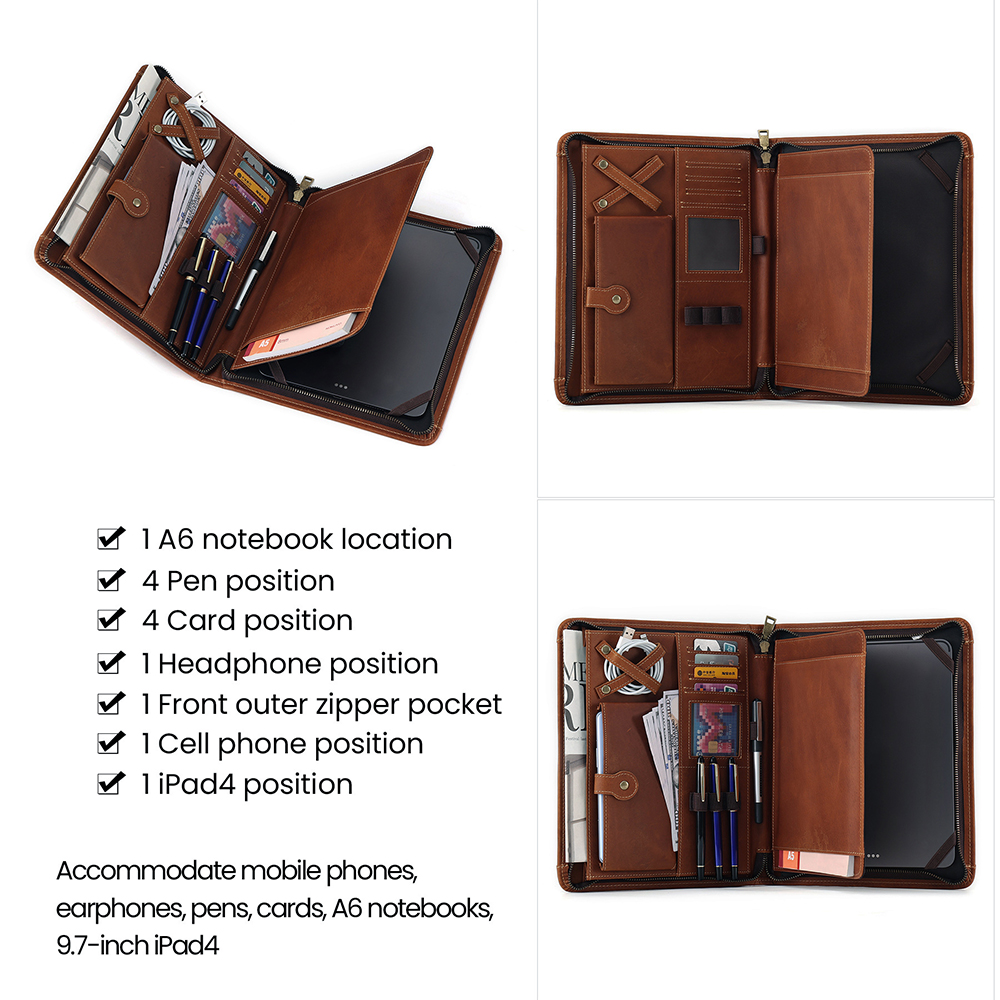 Portfolio Business Padfolio Folder with Zipper, Conference Meeting Executive File Legal Document Organizer with Pockets Letter Size A4 Writing Pad Notepad Padfolio