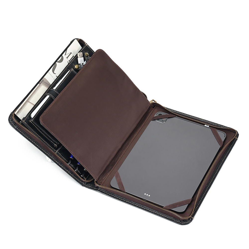 Leather Portfolio with handle, Lightweight Carrying Case with Pocket fits up to 15-inch Laptop, with Legal Pad holder, Zippered Padfolio Folder Organizer